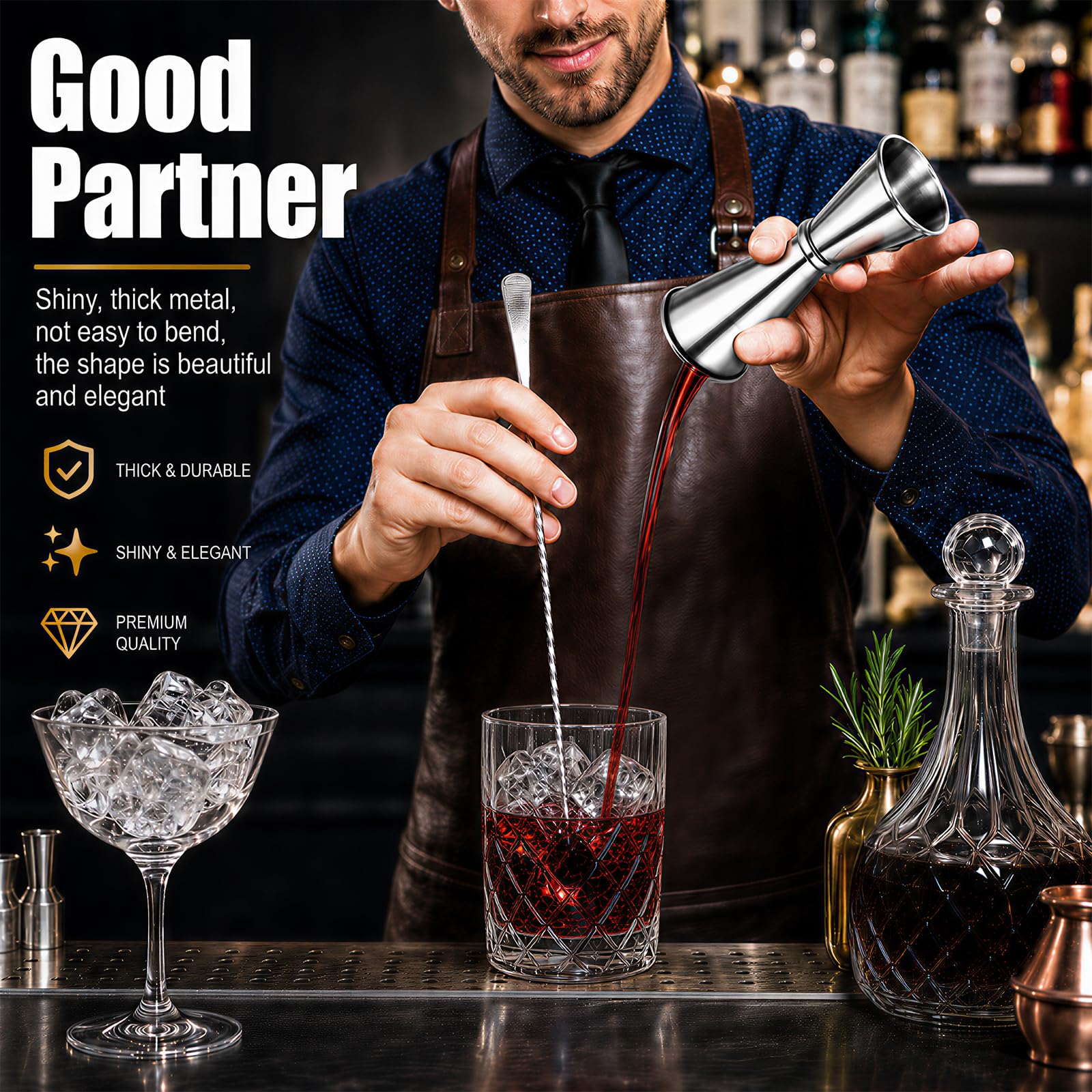 Lot de 24 doseurs pour cocktail de barman - En acier inoxydable 304 - 28,3 g - Verre à mesurer - Double doseur japonais pour barman - Argenté