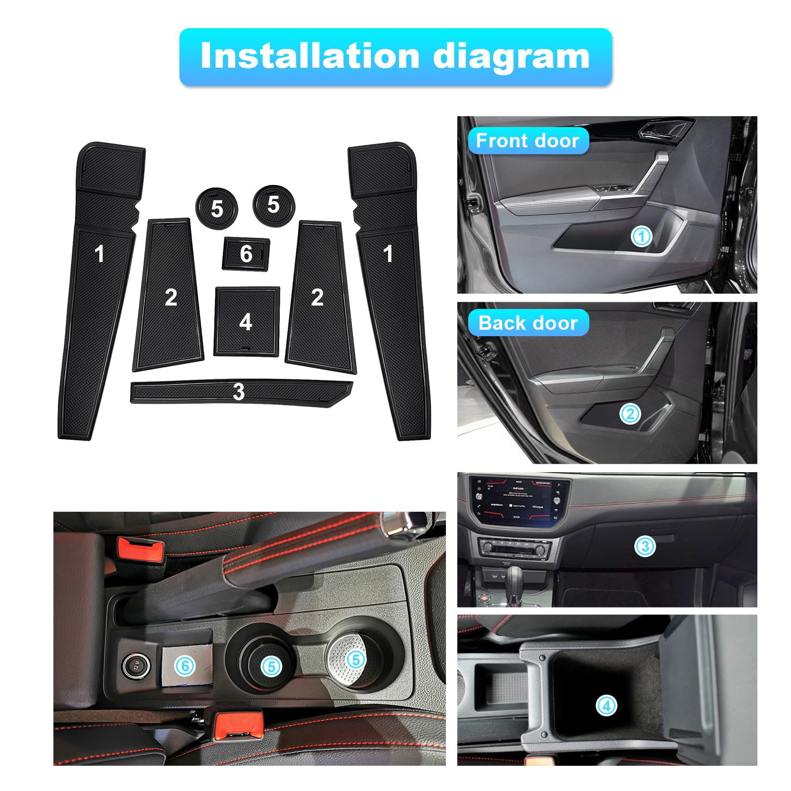 Kit 9 Pièces Tapis Caoutchouc Pour Seat Ibiza & Arona (2017-2023) - Protection Anti-dérapante Intérieur