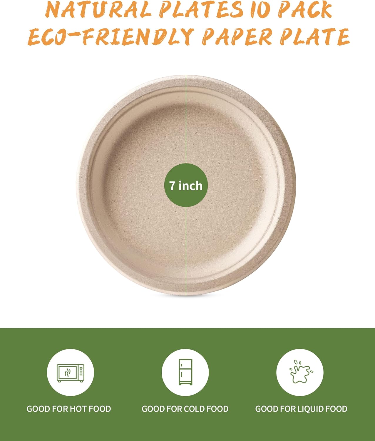 100% Compostable Paper Plates 7 Inch 150 Pcs Disposable Heavy-Duty Plates Eco-Friendly Natural Sugarcane Bagasse Fiber Biodegradable for BBQ,Party,Picnic Etc