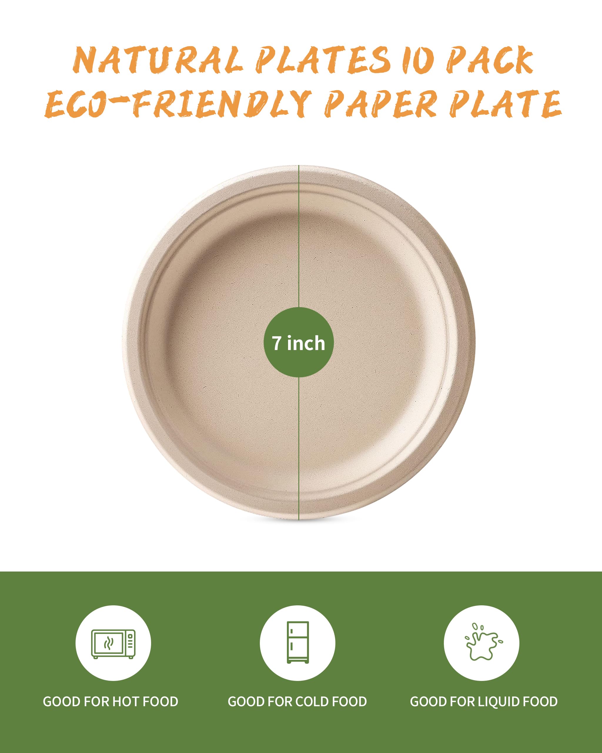 Platos de papel 100% compostables de 7 pulgadas, 150 unidades, desechables, resistentes, ecológicos, fibra de bagazo de caña de azúcar natural, biodegradables para barbacoas, fiestas, picnic,