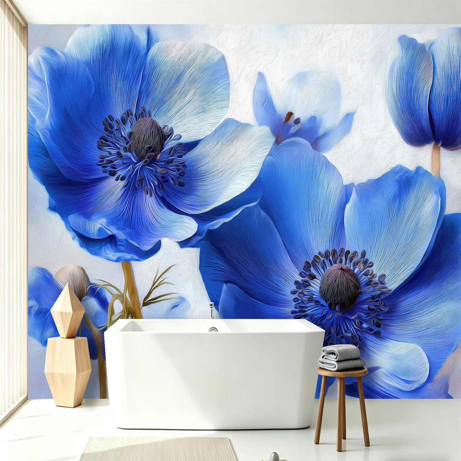 Générique 3D tapeta botaniczna wzór anemon płatki, panoramiczna tapeta 300 x 210 cm - do salonu, sypialni, łazienki i kuchni, dekoracja ścienna, kwiaty akwarela
