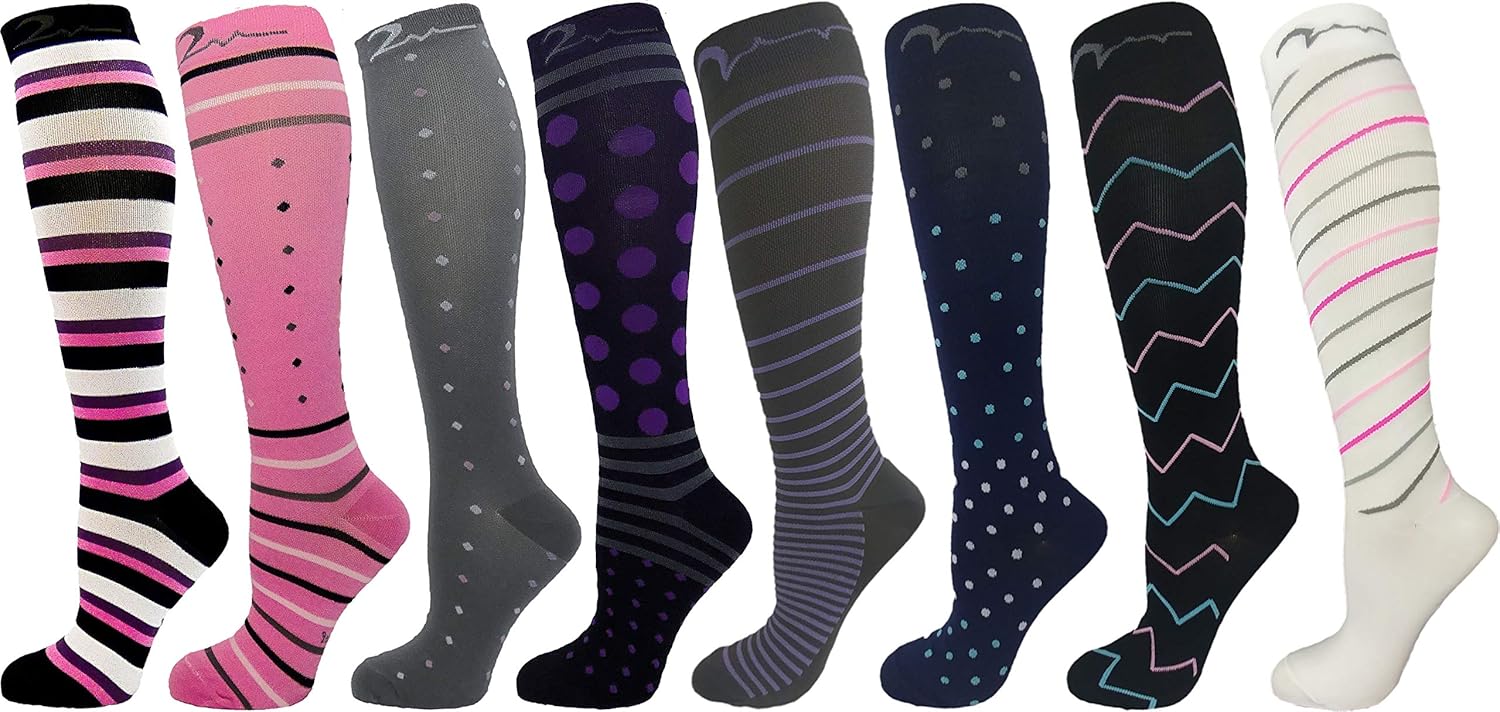 8 Pair Graduated Compression Socks 15-20 mmHg for Women and Men Occupational, Therapeutic, Pregnancy, Athletics, Recovery