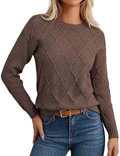 GRACE KARIN Women Fall Long Sleeve Crew Neck Sweaters 2025 Fashion Knit Trendy Pullover Top Cable Stretchy Winter