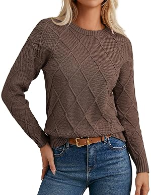 GRACE KARIN Women Fall Long Sleeve Crew Neck Sweaters 2025 Fashion Knit Trendy Pullover Top Cable Stretchy Winter