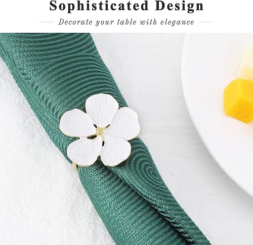 Miniatura 3 de Lewondr Servilleteros, juego de 6 servilleteros de flores, para mesas de cena, anillos, adorno, elegante, decoración de mesa para bodas, Navidad,