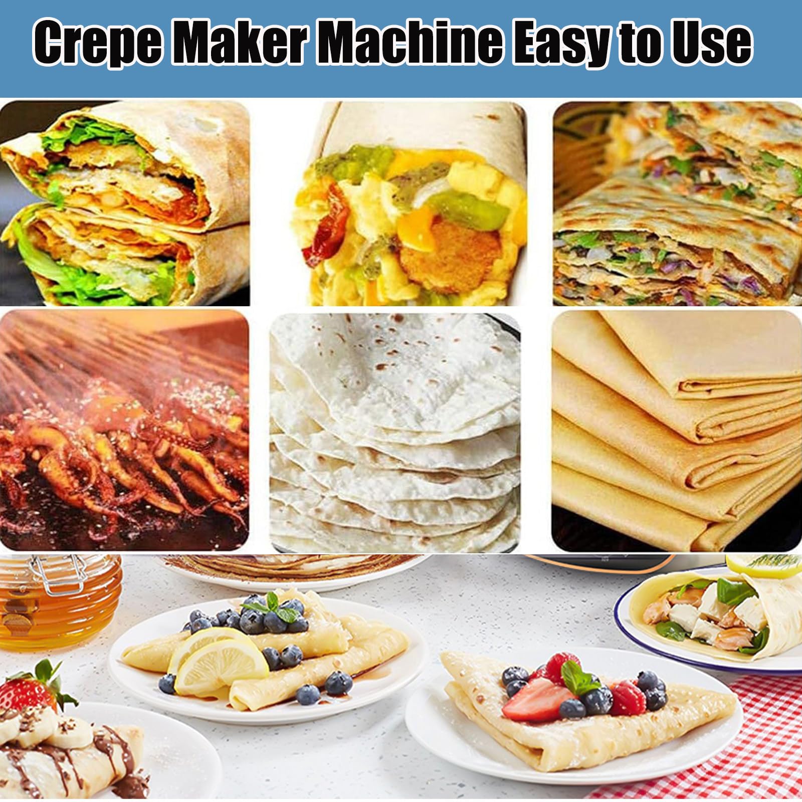 Máquina para Hacer Crepes eléctrica, máquina Grande para Hacer Crepes, Plancha para Crepes, Pan Plano Comercial de Tortilla Roti eléctrica Individual