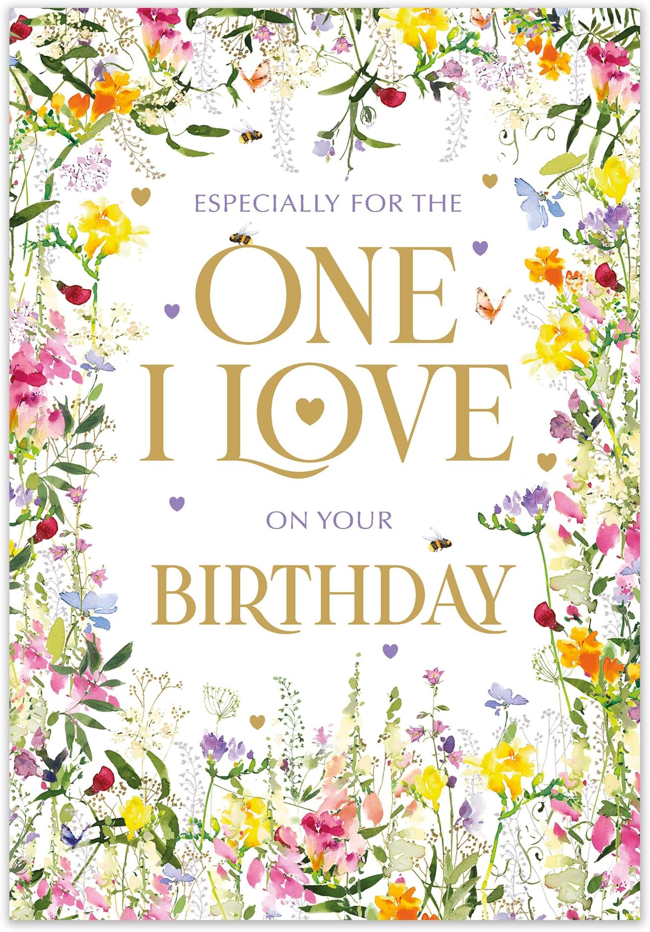 Nigel Quiney One I Love' Large Female Birthday Card for Women - Colourful Flowers & Butterflies - Eco-Friendly & Recyclable