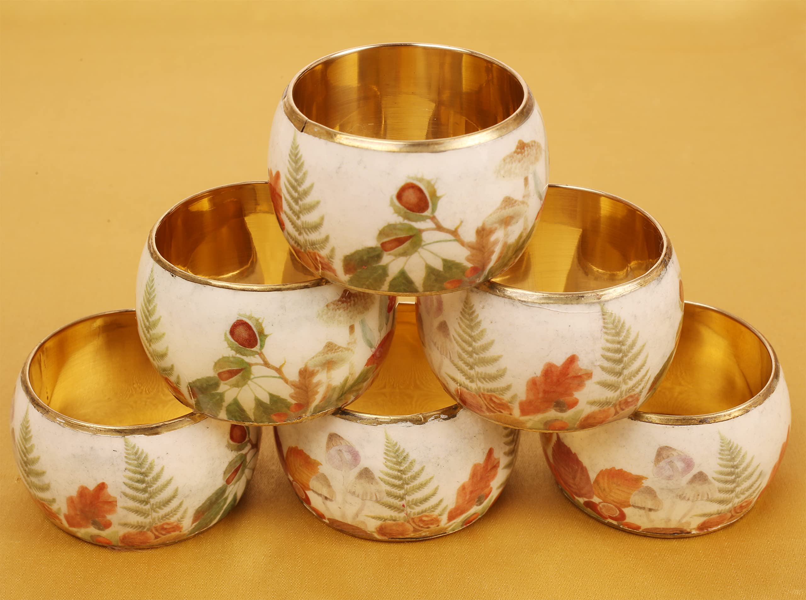 Wunderschöner, handgefertigter Serviettenhalter mit Blumenblättern, groß, goldfarben, 6 Stück