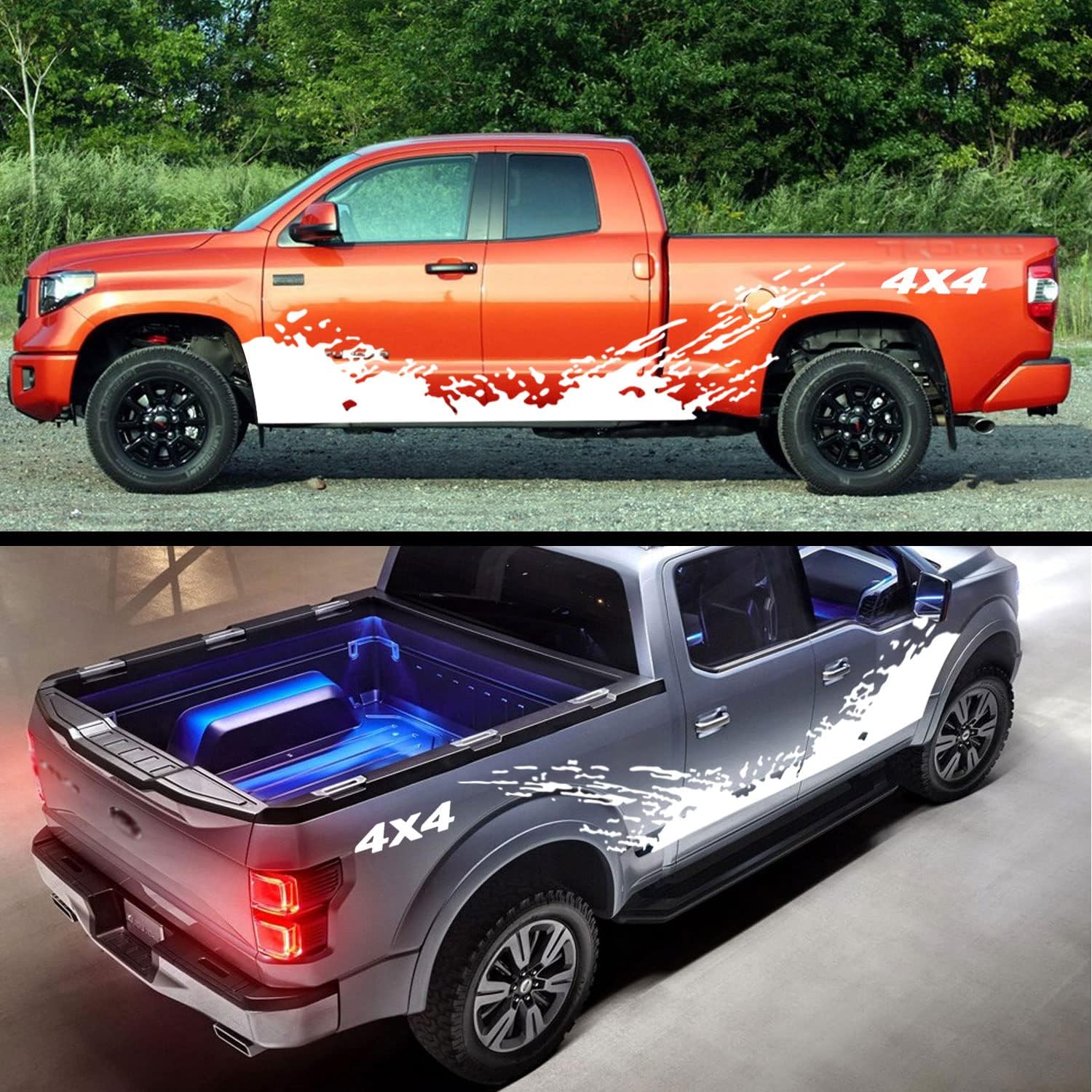 2pcs 74.8'' Universal Racing Stripes Car Decals 4x4 Waves Graphics Vinyl Stickers Waterproof Car Door Body Side Stickers Decals Decorations for Truck Pickup SUV Vehicles (X254 White)