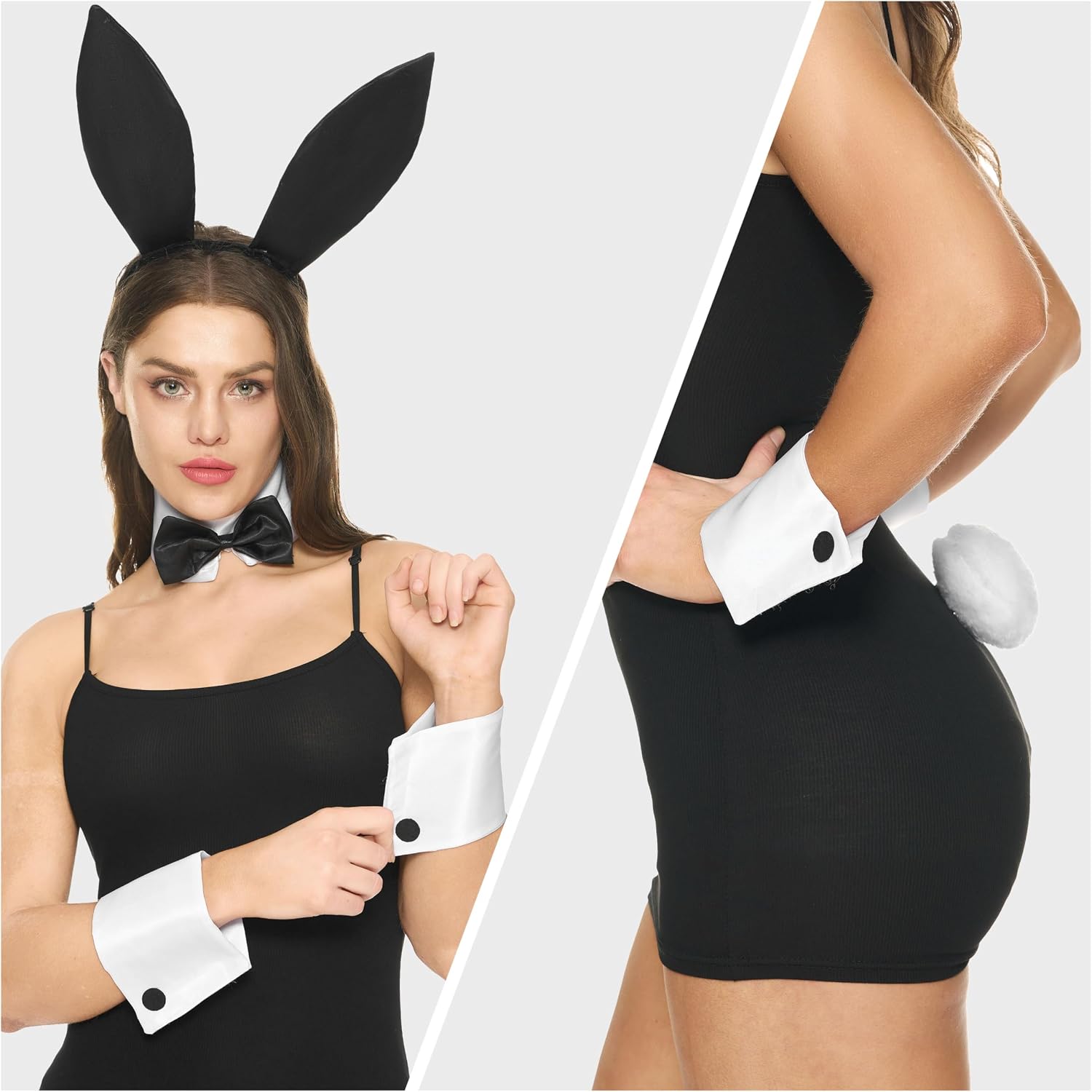 Spooktacular Creations Halloween Bunny Costume Accessories Set with Rabbite Ears Headband Bow Tie Tail Arm Cuffs Costume Set