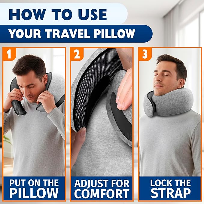 Almohada de Espuma Viscoelástica para Viaje Ajustable Gris miniatura 5