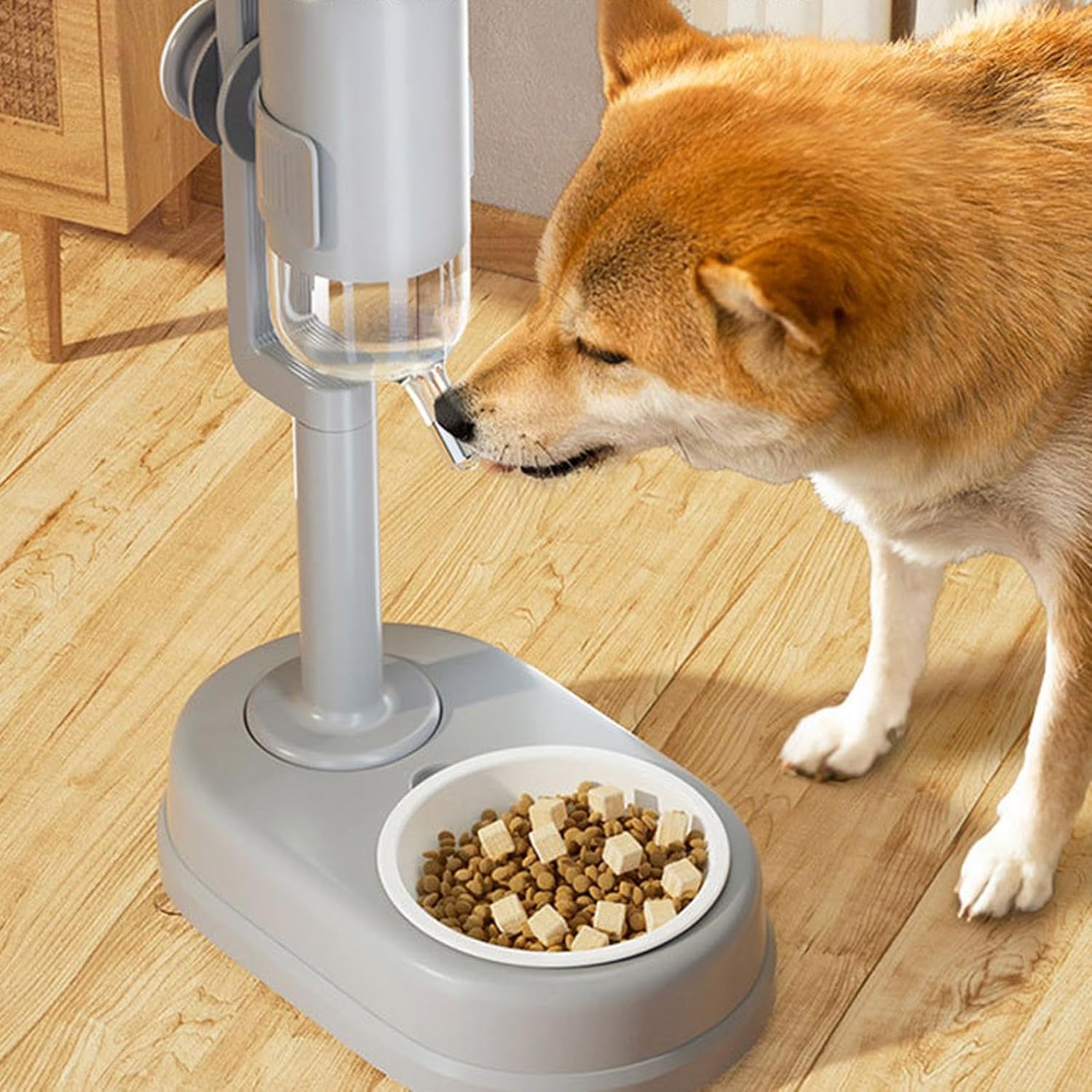 Pet Standing Water Dispenser Feeder Bowl, Dog Automatic Food Dispenser with Water Bottle Combined Bowl, Double Layer Pet Drinking Water Feeder for Both Cats and Dogs (Green)