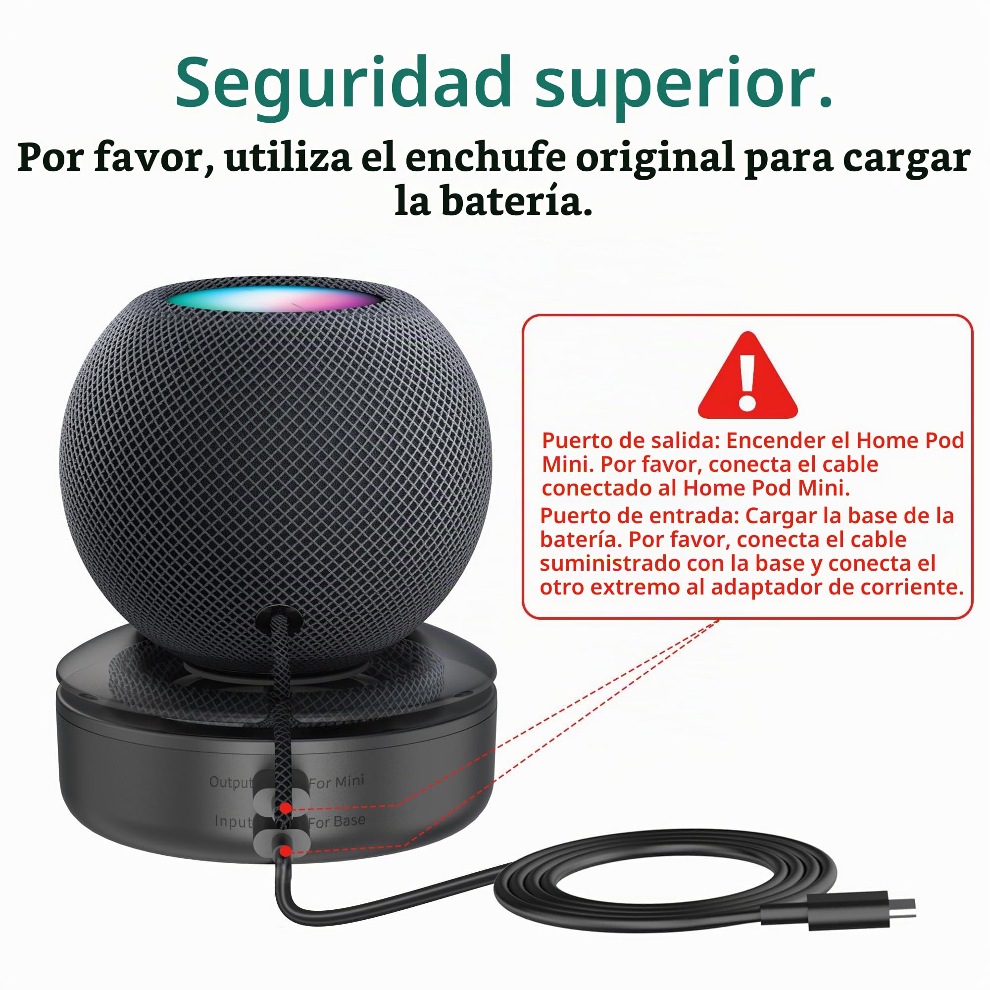 PlusAcc Base Bateria Compatible con HomePod Mini 10000mAh Powerbank Externa Battery con 10 Horas de duración de la batería Inalambrico Recargable Portable (Negro)