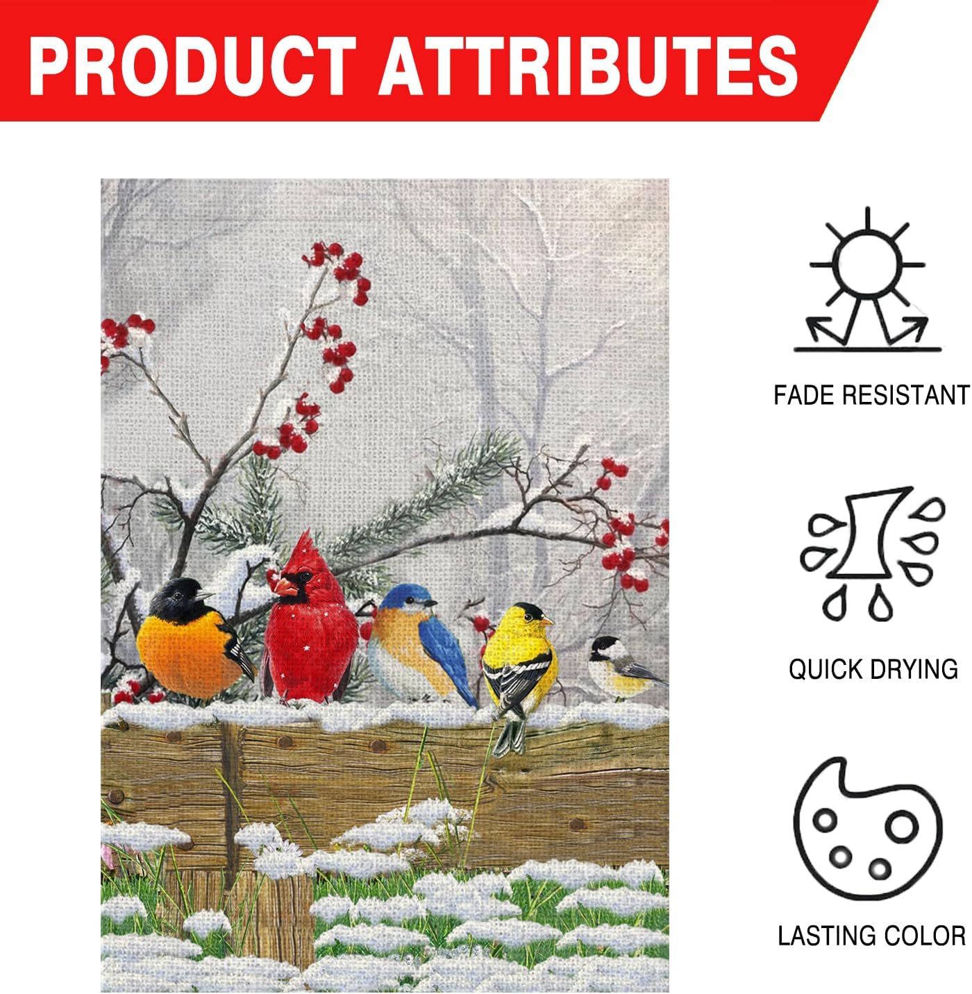 Winter House Flags for Outside, Cardinal Bird Pine Twigs Berry Large Yard Flags for Seasonal Christmas Winter Farmhouse Holiday Decoration 28x40 Inch Vertical Double Sided - Image 5