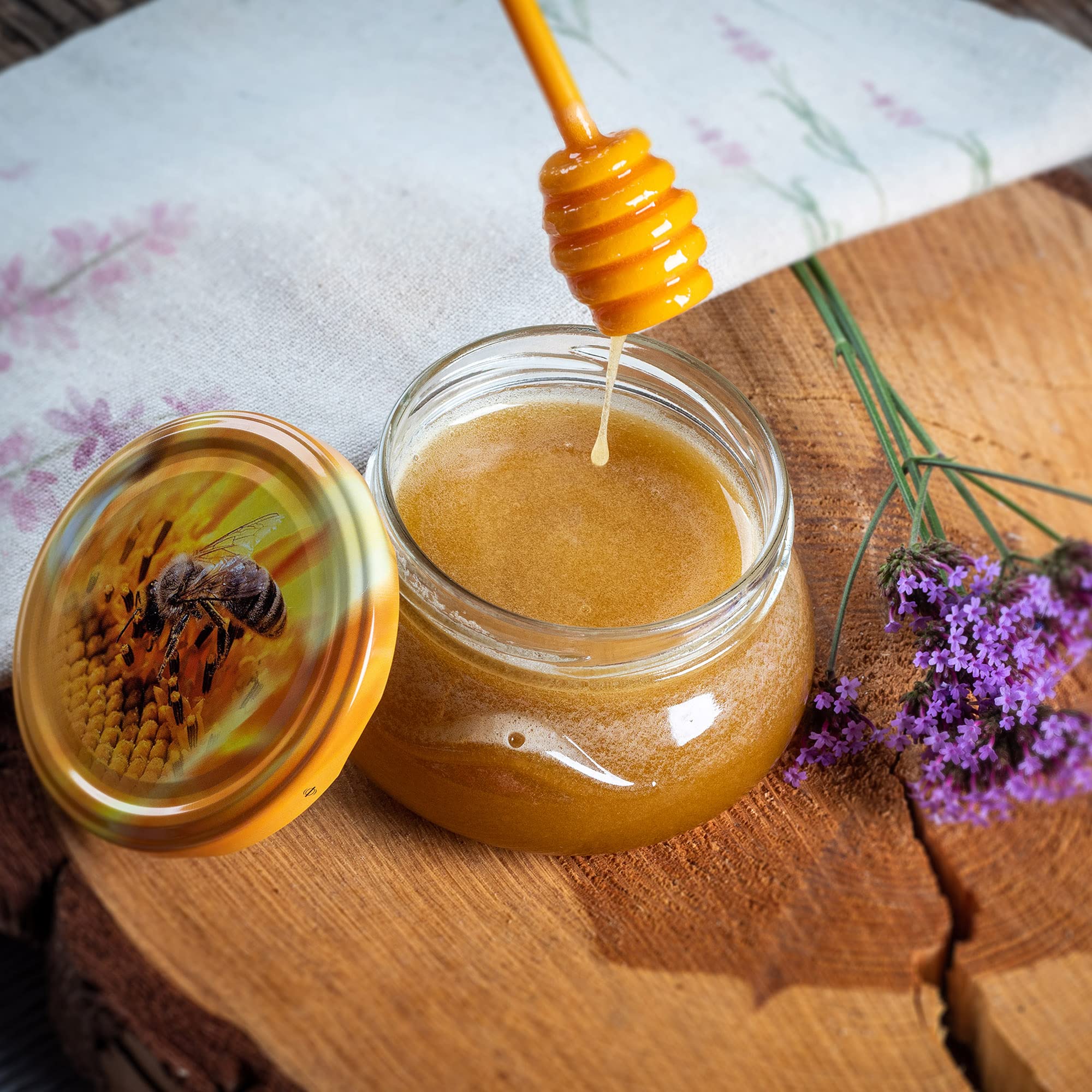 KADAX Set di 50 vasetti per marmellata in Vetro 300ml Ø82 Fiori – Tappo a Vite ermetico, per marmellate, Miele, confetture e bomboniere