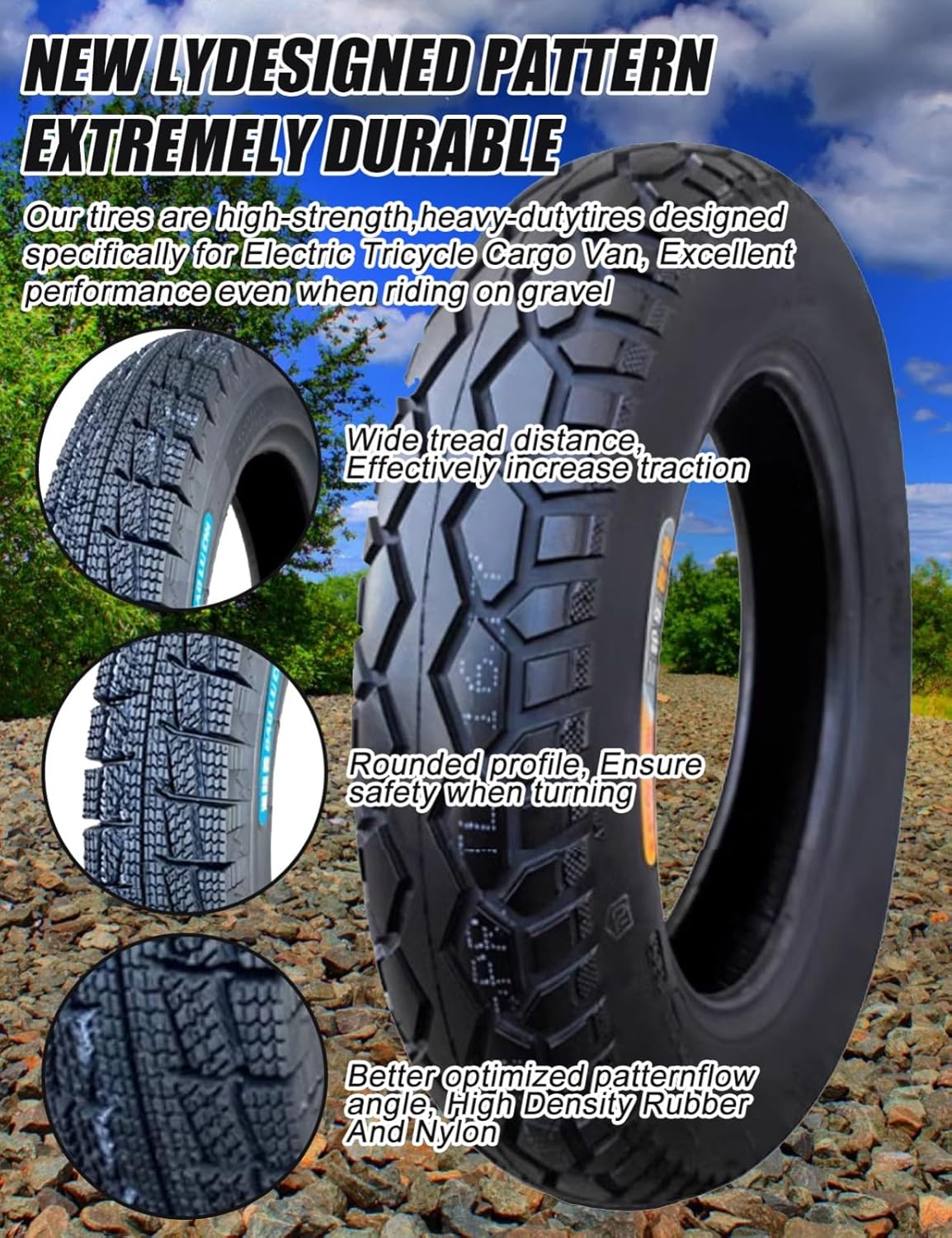 3.75-12 Tubeless Heavy Duty Pneumatic Tires, 12" Wear-Resistant and Non-Slip Tire for Electric Tricycle Cargo Van Tire 8 P.R. 69L 300kpa Maximum Load 716 Pounds
