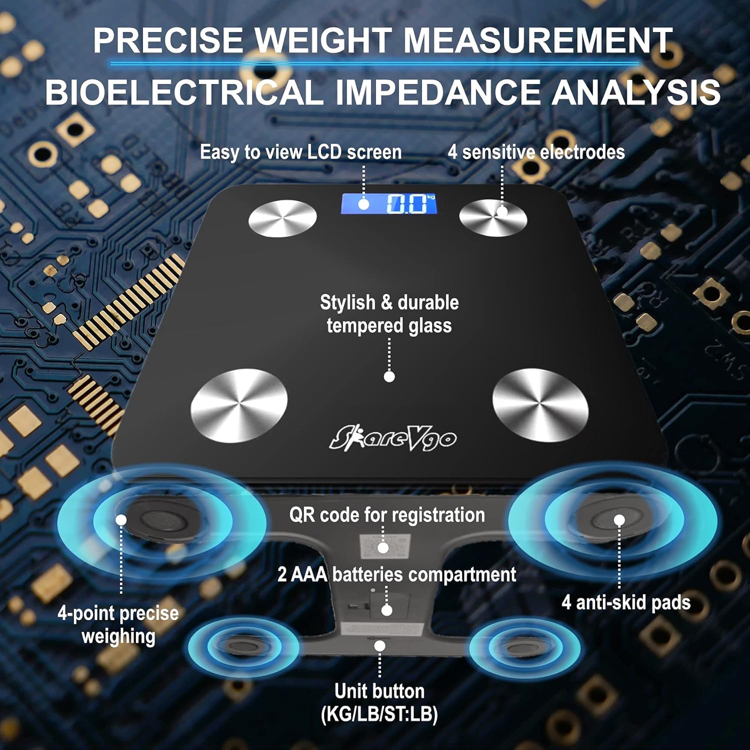 ShareVgo Smart Weight Scale Body Composition Monitor Bluetooth Body Fat Scale with App for Weight, Fat, Water, BMI, BMR, Muscle Mass, and Trending Analysis - SWS100 : Health & Household