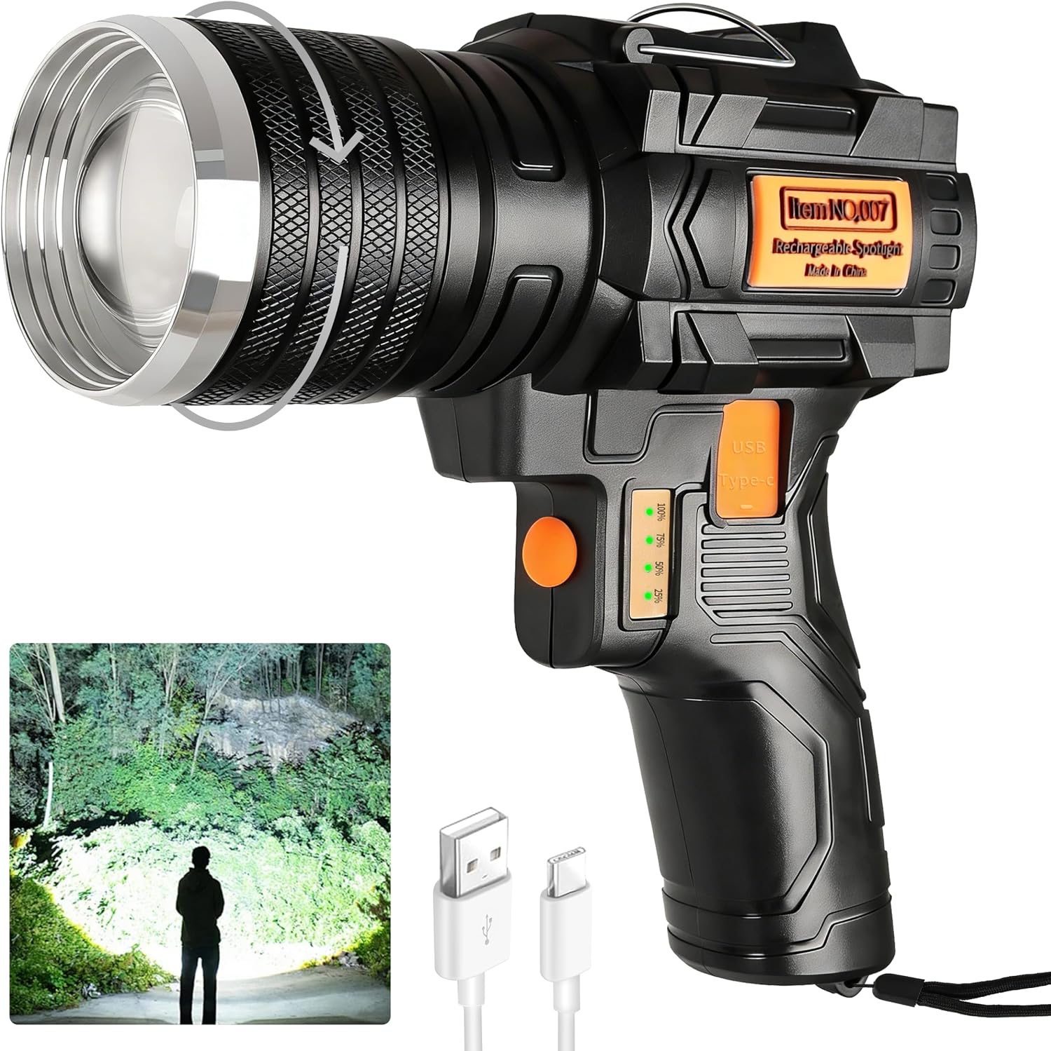 Rechargeable Spotlight,Adjustable Focus,8000mAh LED Handheld Spot Light