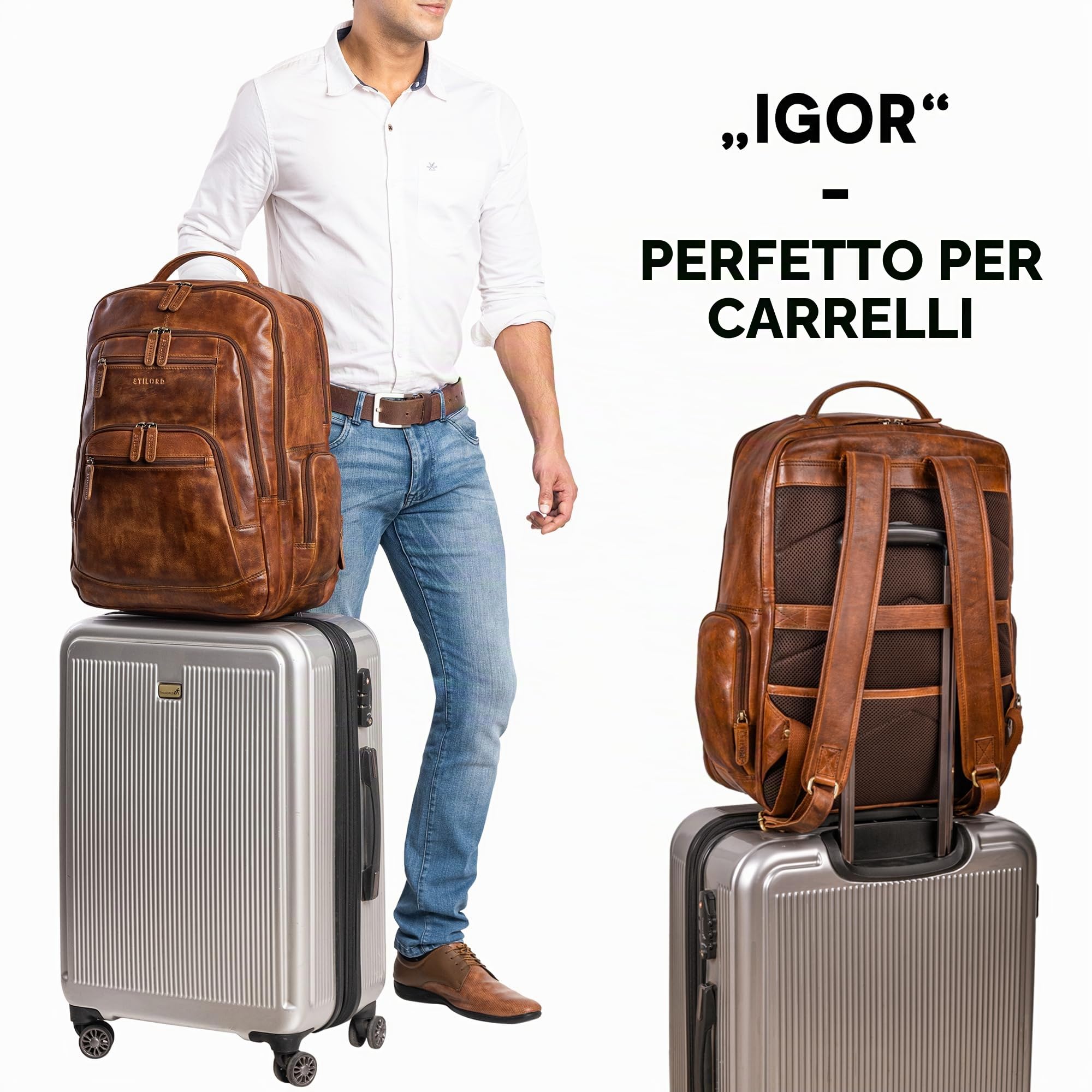 STILORD 'Igor' Zaino Pelle Porta Pc 17-18 Pollici Uomo e Donna Zaino Laptop Business Zaino viaggio grande Borsa per insegnanti lavoro ufficio e studenti