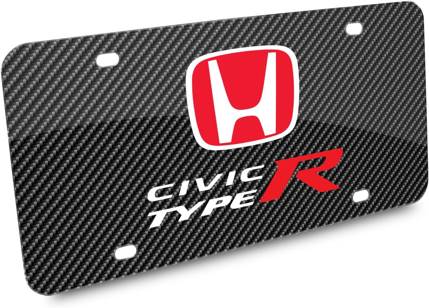 iPick Image for Honda Red Logo Civic Type R Carbon Fiber Look Graphic Special Aluminum Metal License Plate for Decorative