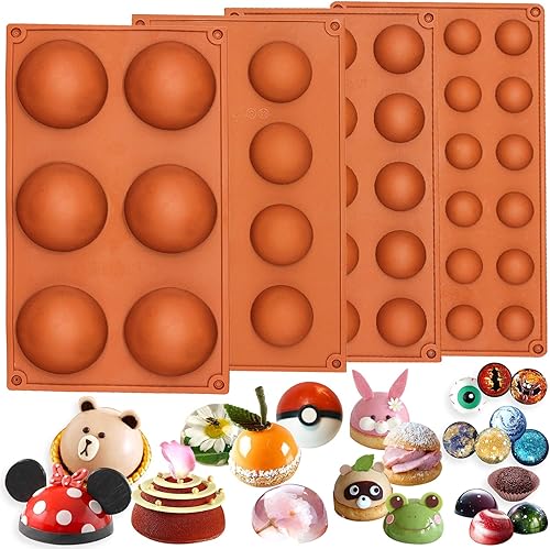 FUNSHOWCASE Molde de silicona de medio círculo, molde para hornear bombe teacake, tamaño surtido, 4 en juego