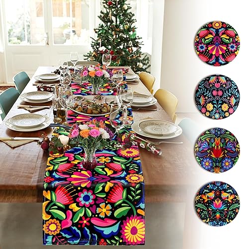 Miniatura 4 de Camino de mesa mexicano para fiesta, paquete de 5 unidades, decoración del día de los muertos, decoraciones del día de los muertos, decoraciones del