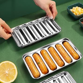Sausage Mold with Lid, 304 Stainless Steel Hot Dog Mold Homemade 6-Cavity Cooking Steaming Sausage Baking Mold Tool for Homemade Hotdog Food Supplement