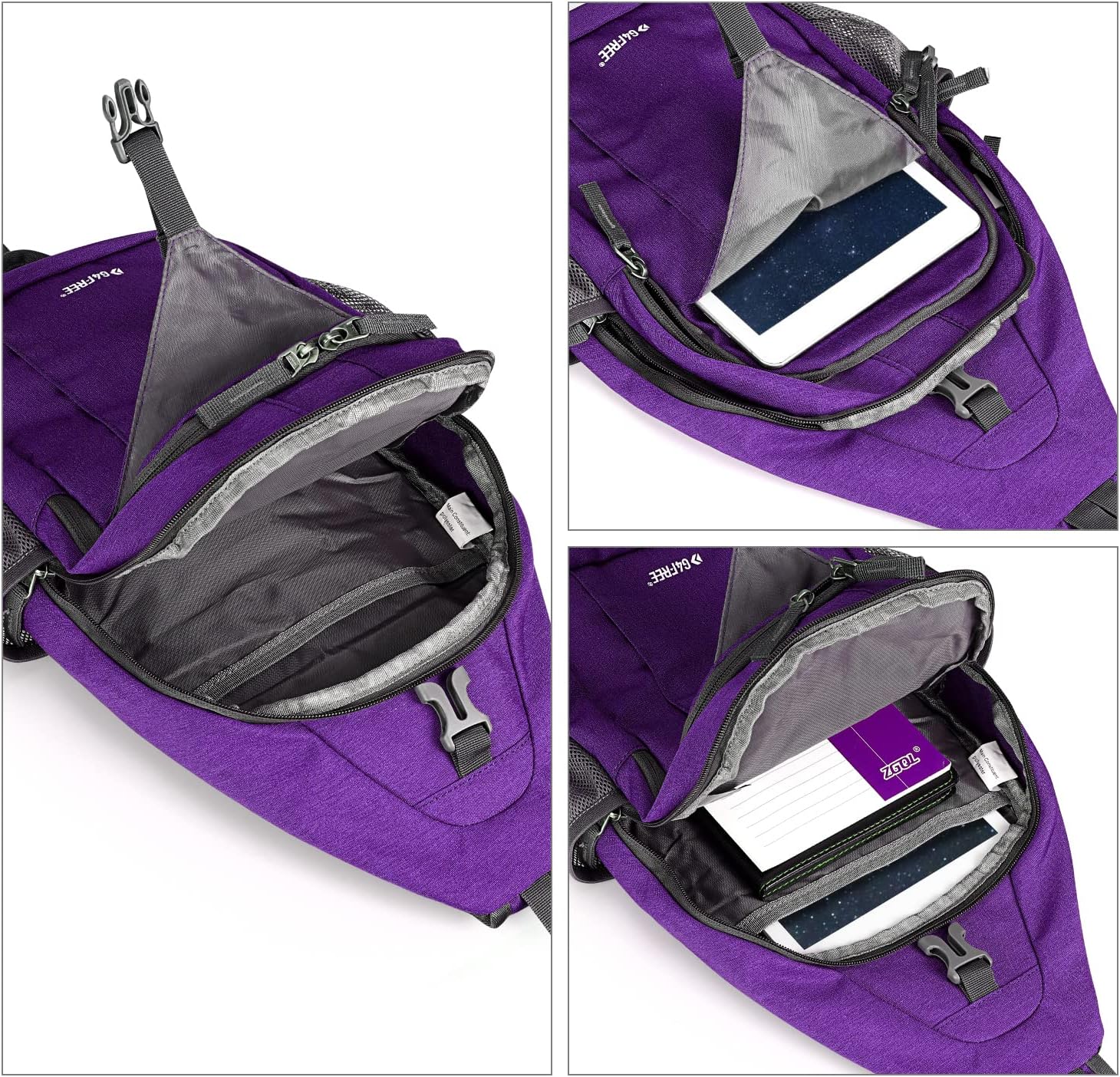 G4Free Sling Bag RFID Blocking Sling Backpack Crossbody Chest Bag Daypack for Hiking Travel(Purple) - Image 3