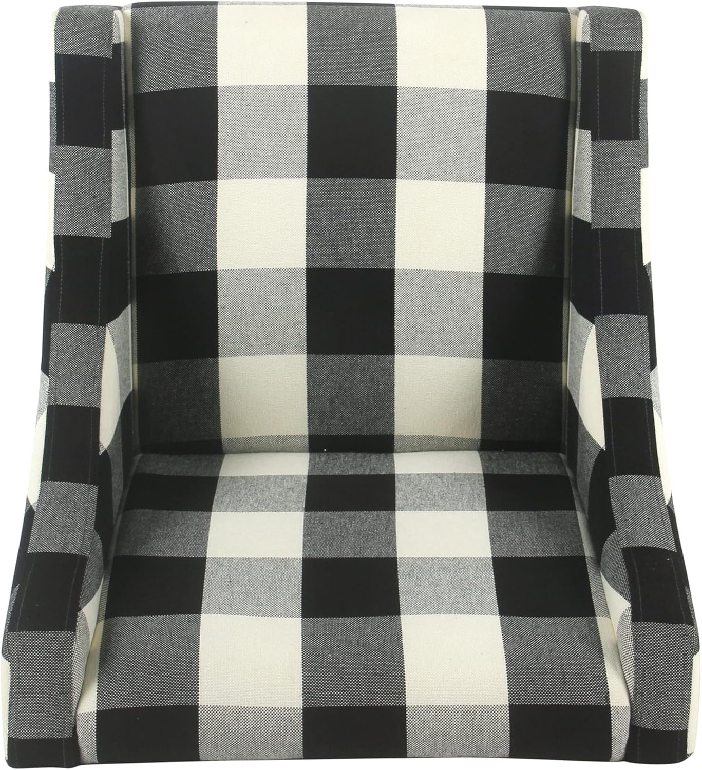 Benjara Wooden Accent Chair with Buffalo Plaid Pattern, Black and White