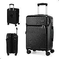 Mala de Viagem de Mão 10kg | Bordo Rígida com Rodinhas 360° | Trava TSA Segredo | Entrada USB e USB-C | Fole Extensível | Cabe na Cabine do Avião | Mala Pequena Reforçada (Preto)