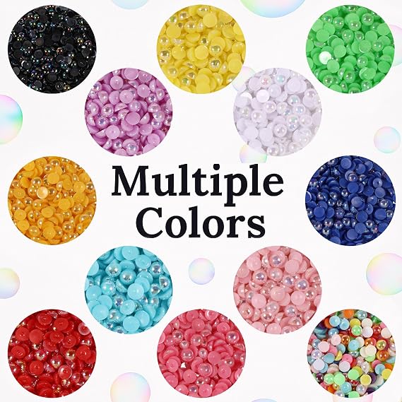 500Pcs Flatback Half Round Pearls for Crafting Nail Art,AB Color Pearl Beads for Women Girls DIY Face Makeup Jewelry Clothes Shoes Dress,Imitation Loose Pearl Beads Gems (Red, 8mm)