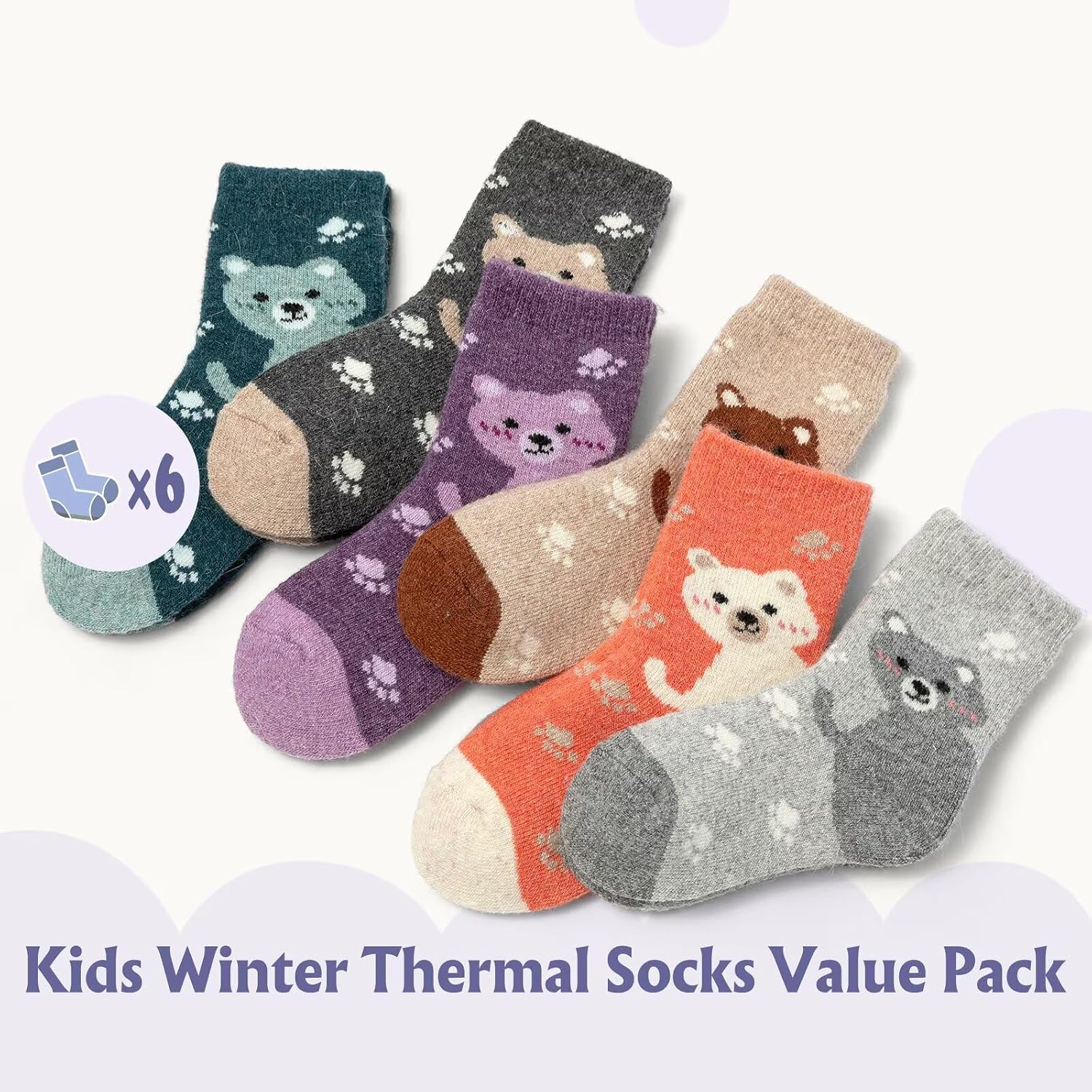 Boys Wool Socks Kids Thick Winter Warm Socks Thermal Crew Socks for Boys Space 6 Pack