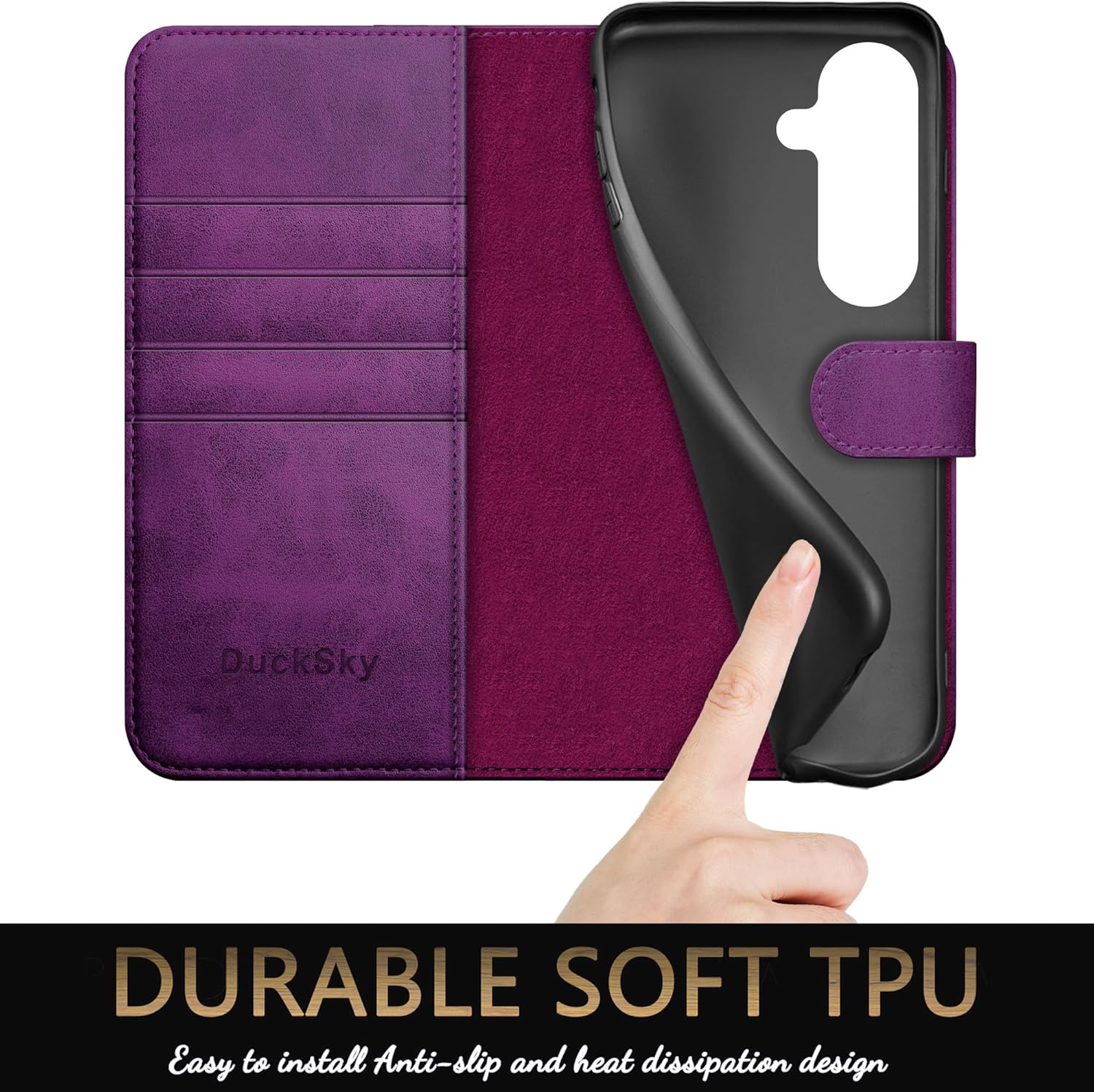 DuckSky Compatible with Samsung Galaxy S26 Plus Genuine Leather Wallet case【RFID Blocking】【4 Credit Card Holder】【Real Leather】 Flip Phone case Cover Women Men for Samsung S26 Plus case Purple