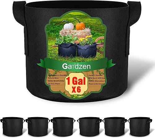 Gardzen Paquete de 6 bolsas de cultivo de 1 galón, macetas de tela de aireación con asas, macetas de tela resistentes para plantas