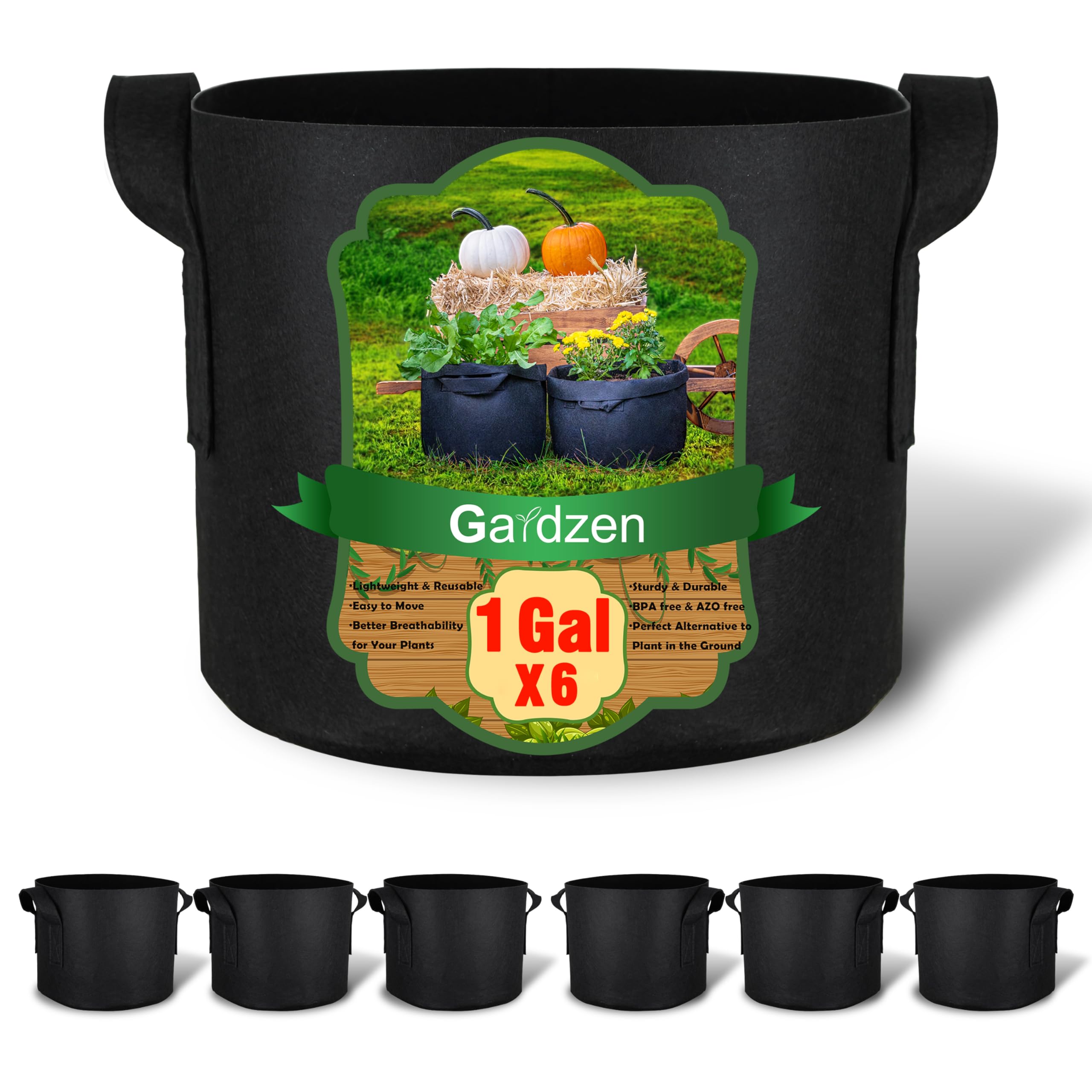 Gardzen 6-Pack 1 Gallon Grow Bags