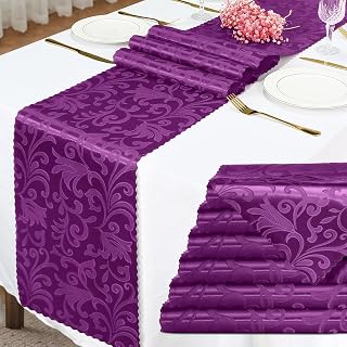 Eychei 6 Pack Purple Satin Table Runner 12 x 108 Inch Long, Bright Smooth Damask Table Runner, Silky Jacquard Dinner Table Runner Decorations for Weddings, Banquet, Birthday Parties, Graduations