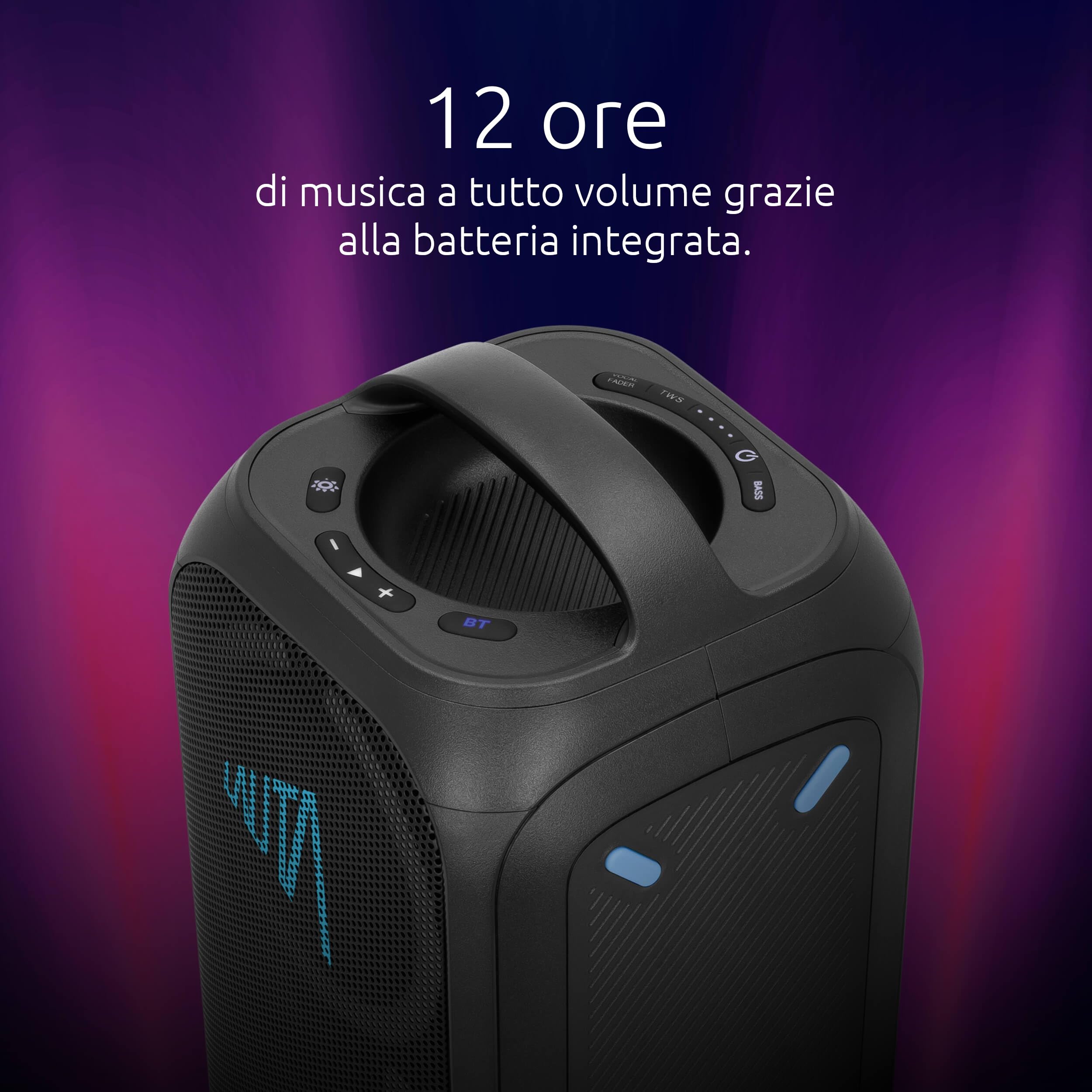 TechniSat LAUTA WUMMSBOX - Altoparlante Bluetooth portatile premium (160 W Peak, musica da festa 103 dB, Bass Boost, True Wireless Stereo, 12 h batteria, LED, IPX4, 80 W RMS)