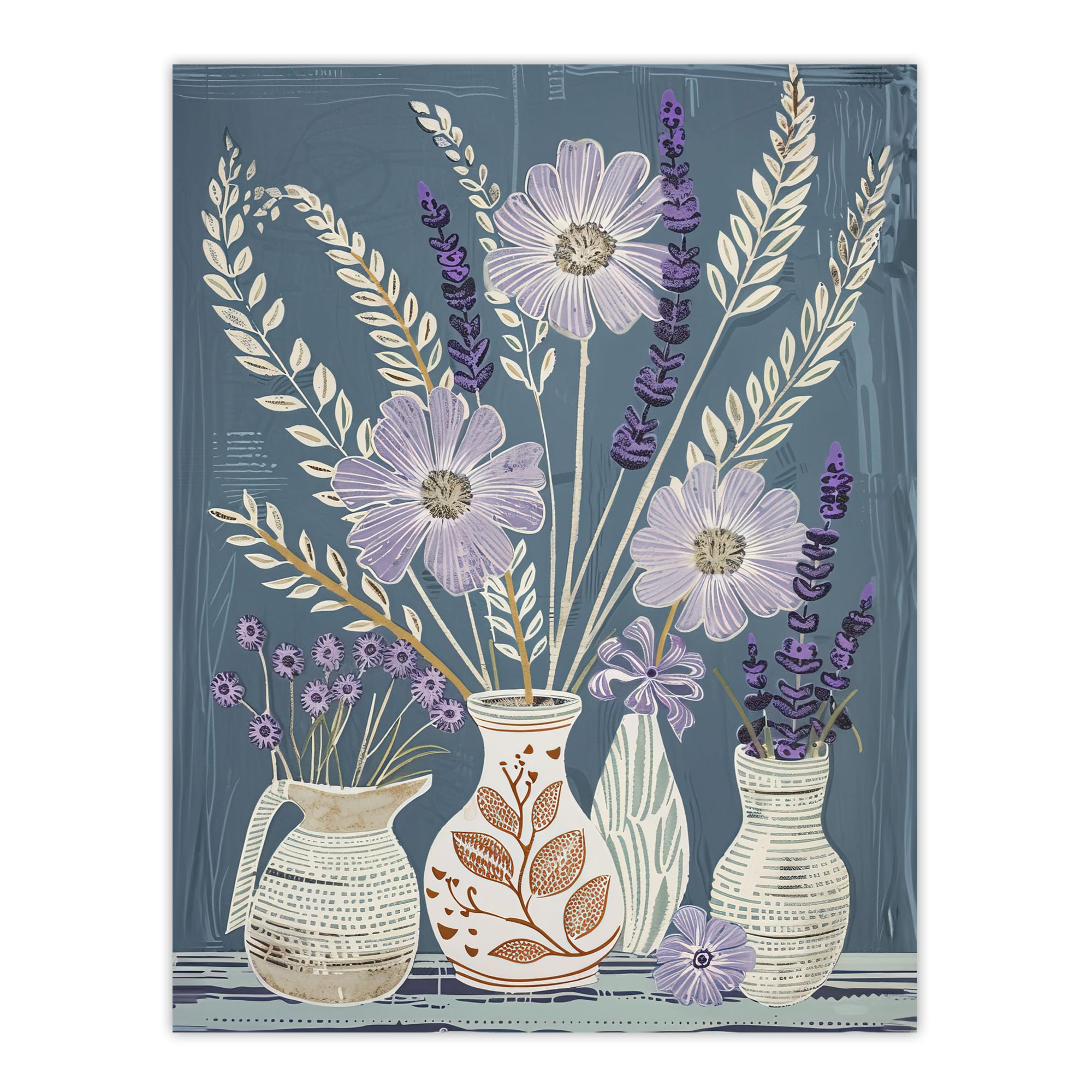 Artery8 Lavender Flower Bouquet Vases Purple Still Life Dining Room Large Wall Art Poster Print Thick Paper 18X24 Inch