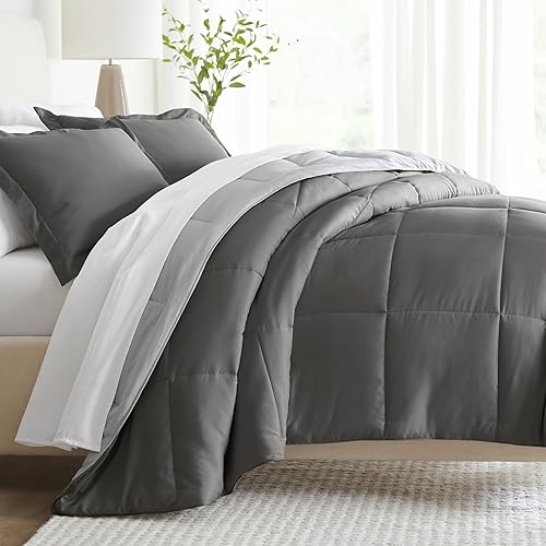 Linen Market - Juego de edredón reversible prémium con relleno alternativo