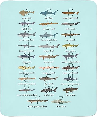 Miniatura 2 de Manta con diseño del alfabeto de tiburón para sofá, franela suave, decorativa, cálida, acogedora, ligera, de microfibra, adecuada para adolescentes,