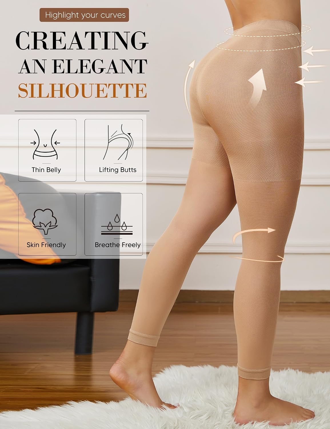 Plus Size Sheer Tights for Women -70D High Waist Women's Pantyhose, Reinforced Toe Compression Pantyhose
