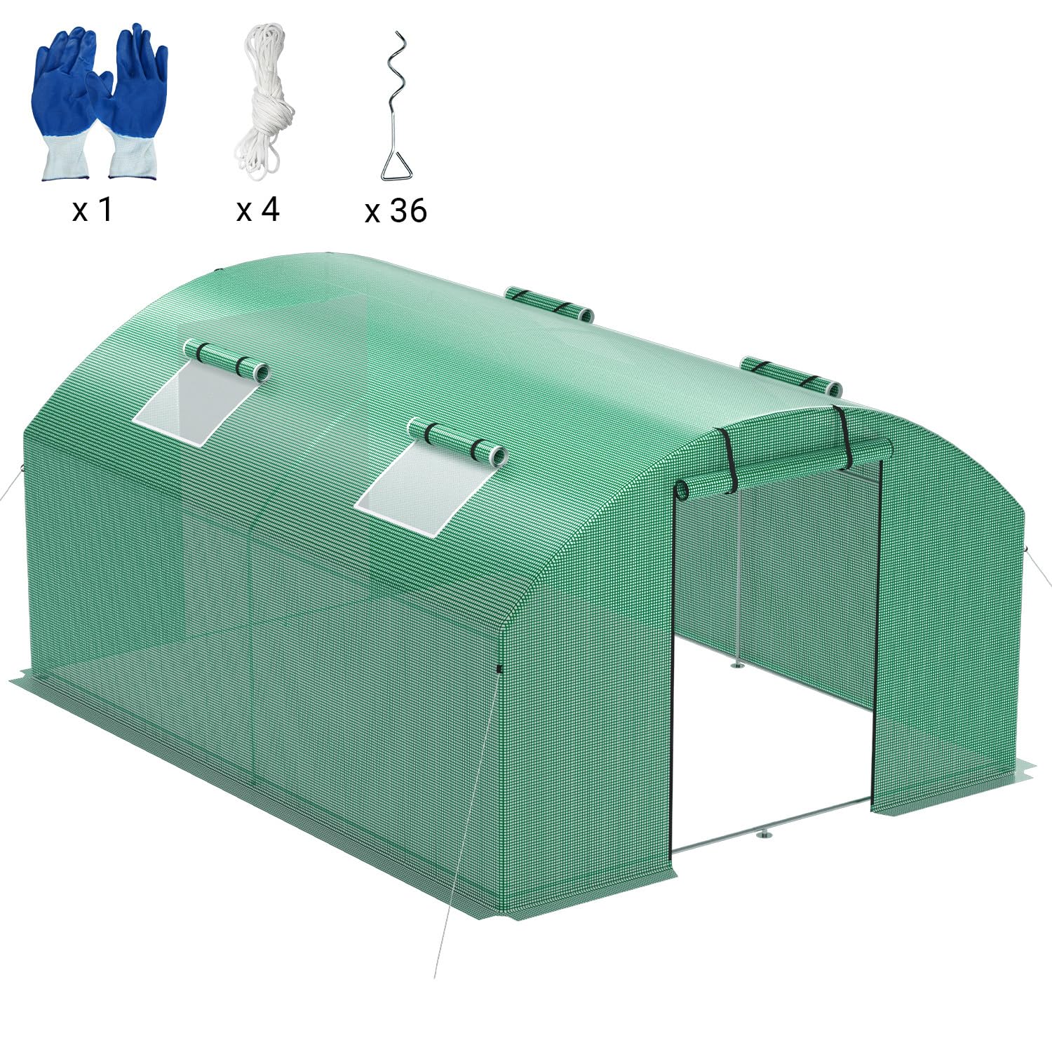 300 x 400 x 200 cm, szklarnia foliowa, odporna na warunki zimowe ze stalową ramą 25 mm, 140 g/m² PE UV50+, 4 okna i 2 drzwi, domek na pomidory z kotwami gruntowymi i linami napinającymi