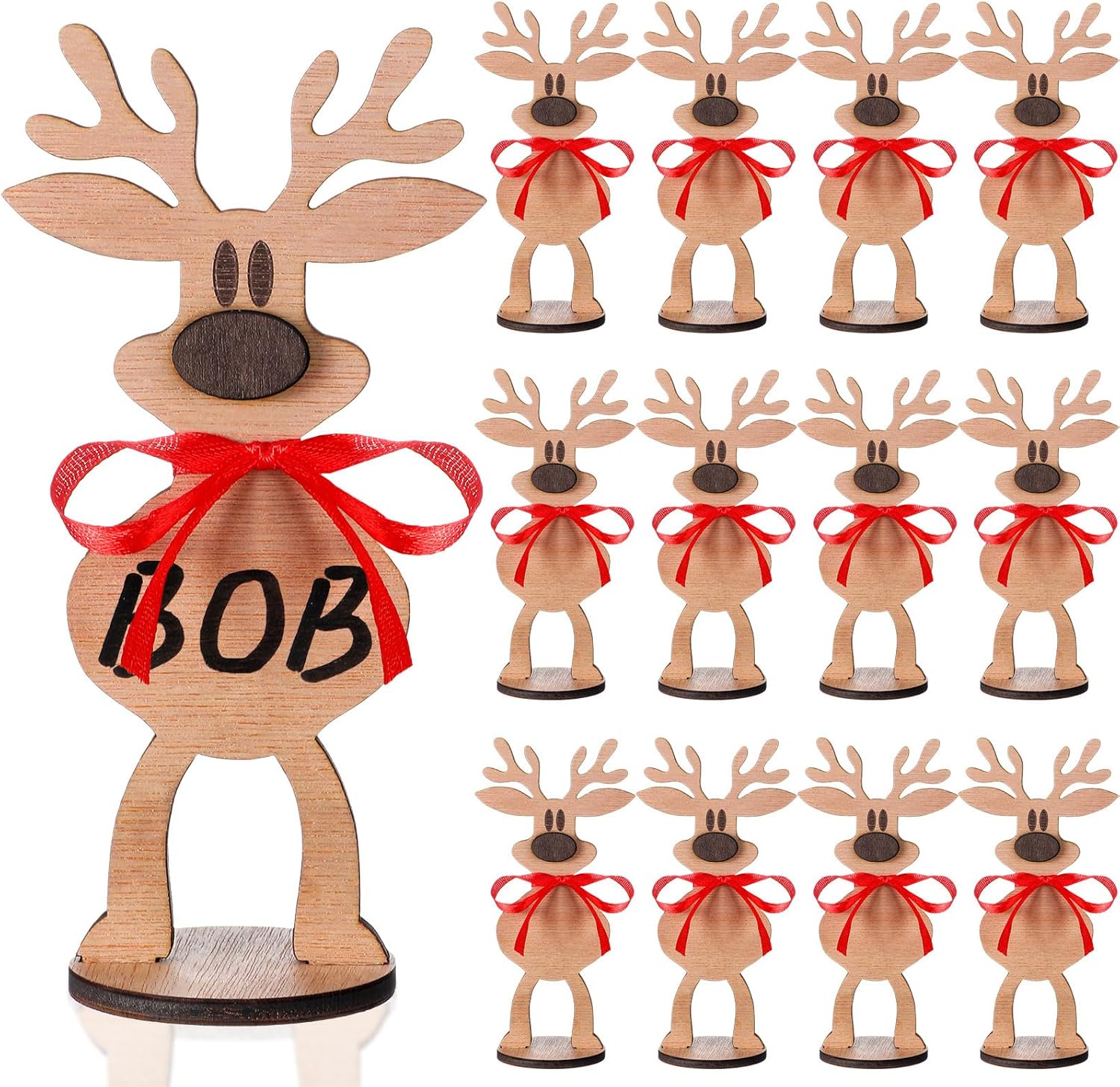 Cholemy 12 Pieces Wooden Christmas Name Place Card Holders for Table Setting Freestanding Holiday Name Cards Xmas Dinner Table Card Holders Decorations Party Supplies(Reindeer)