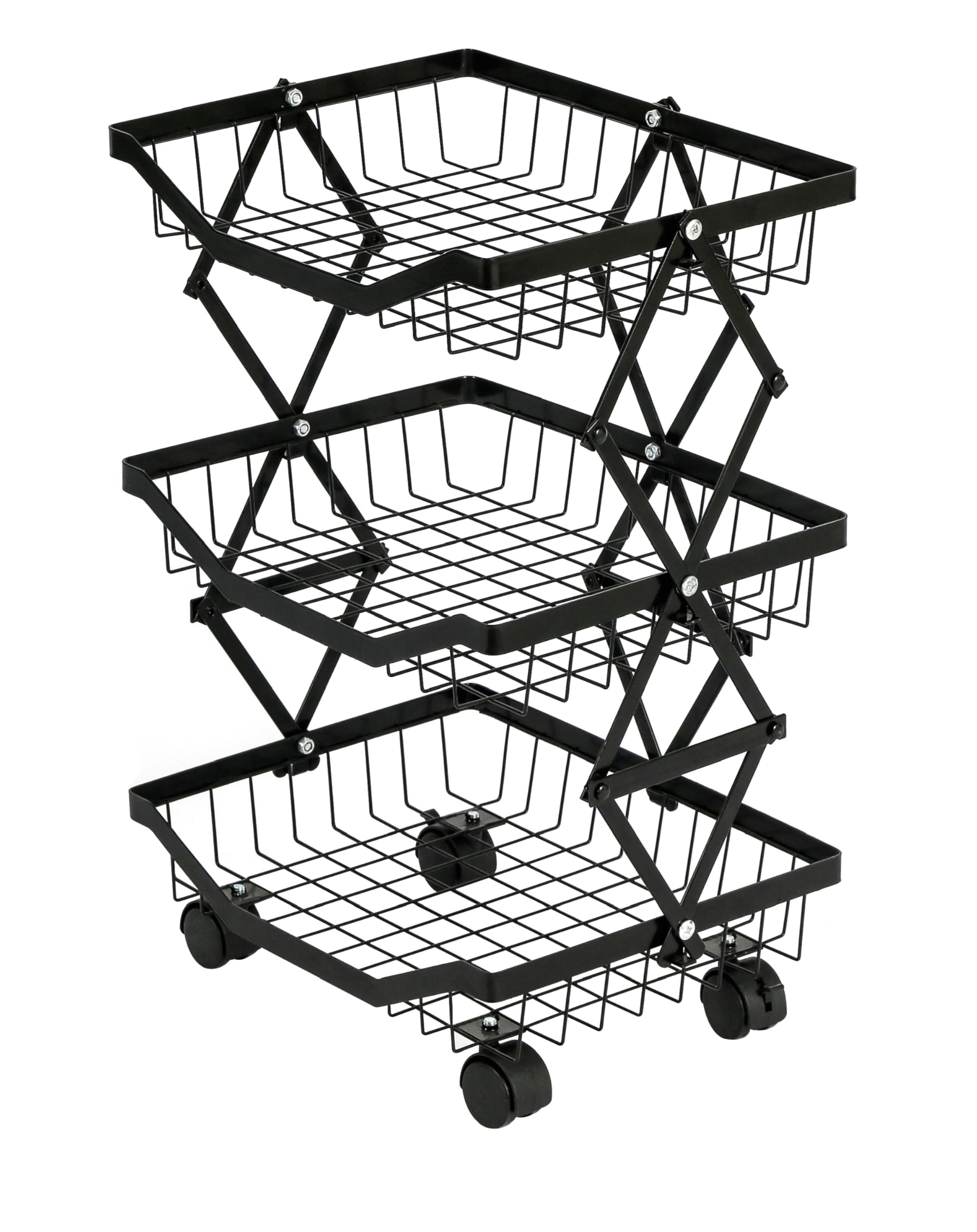 HYGRAD BUILT TO SURVIVEBlack Metal Floor Standing Portable Moveable Multi-Tier Collapsible Kitchen Office Home Rack Organiser Storage Trolley With Wheels (3 Tier)