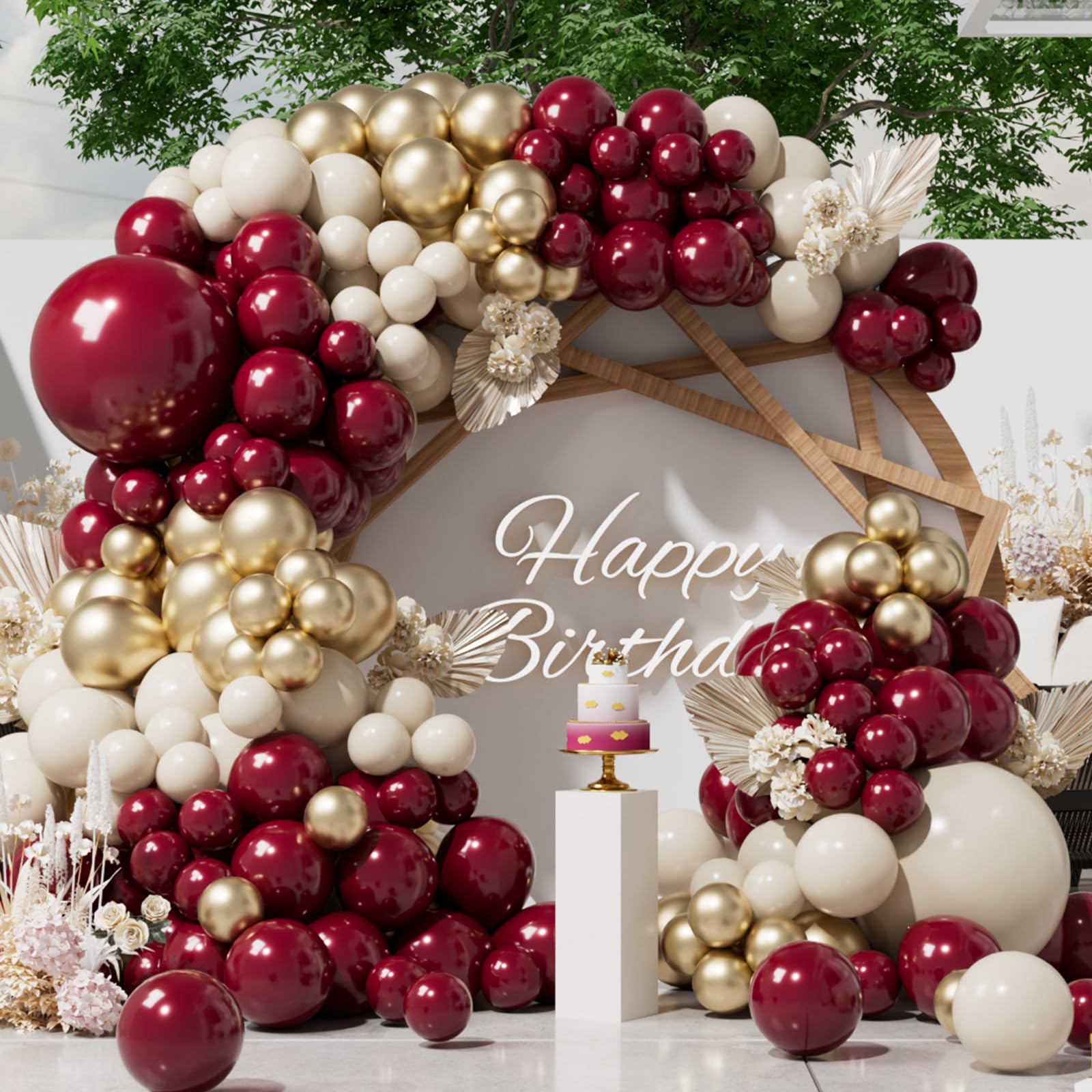 SUWEN 153Pcs Burgundy Balloons Garland Arch Kit with Dark Maroon Foil Burgundy Sand White and gold Balloons for Happy Birthday Christmas Wedding Valentines Baby Shower Party Decorations