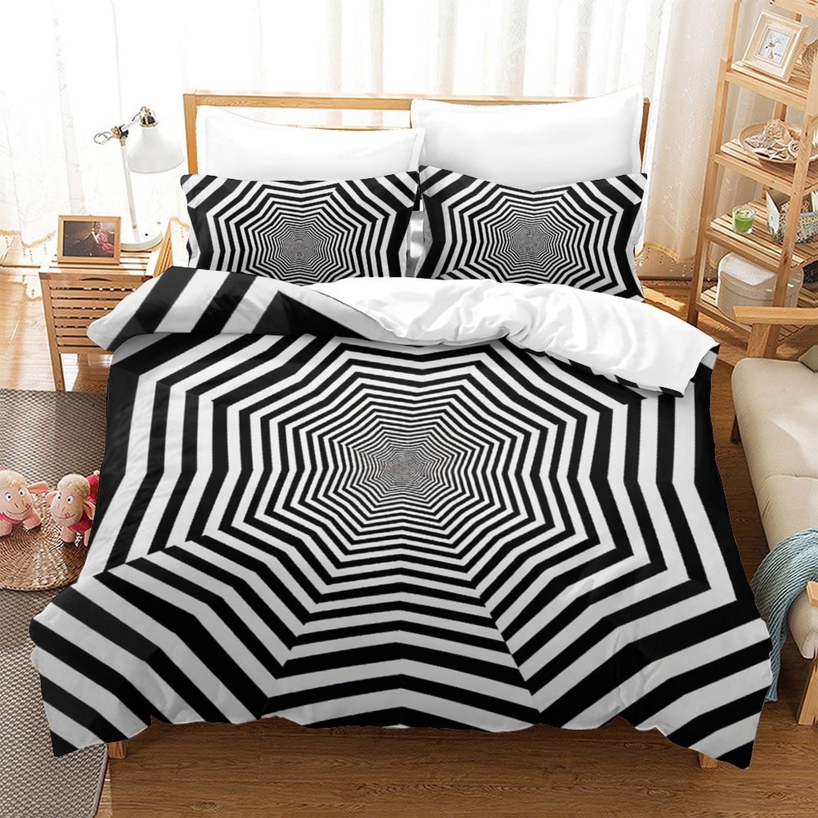 Parure de lit king rayures simples avec housse de couette 220x240cm en microfibres pour ado