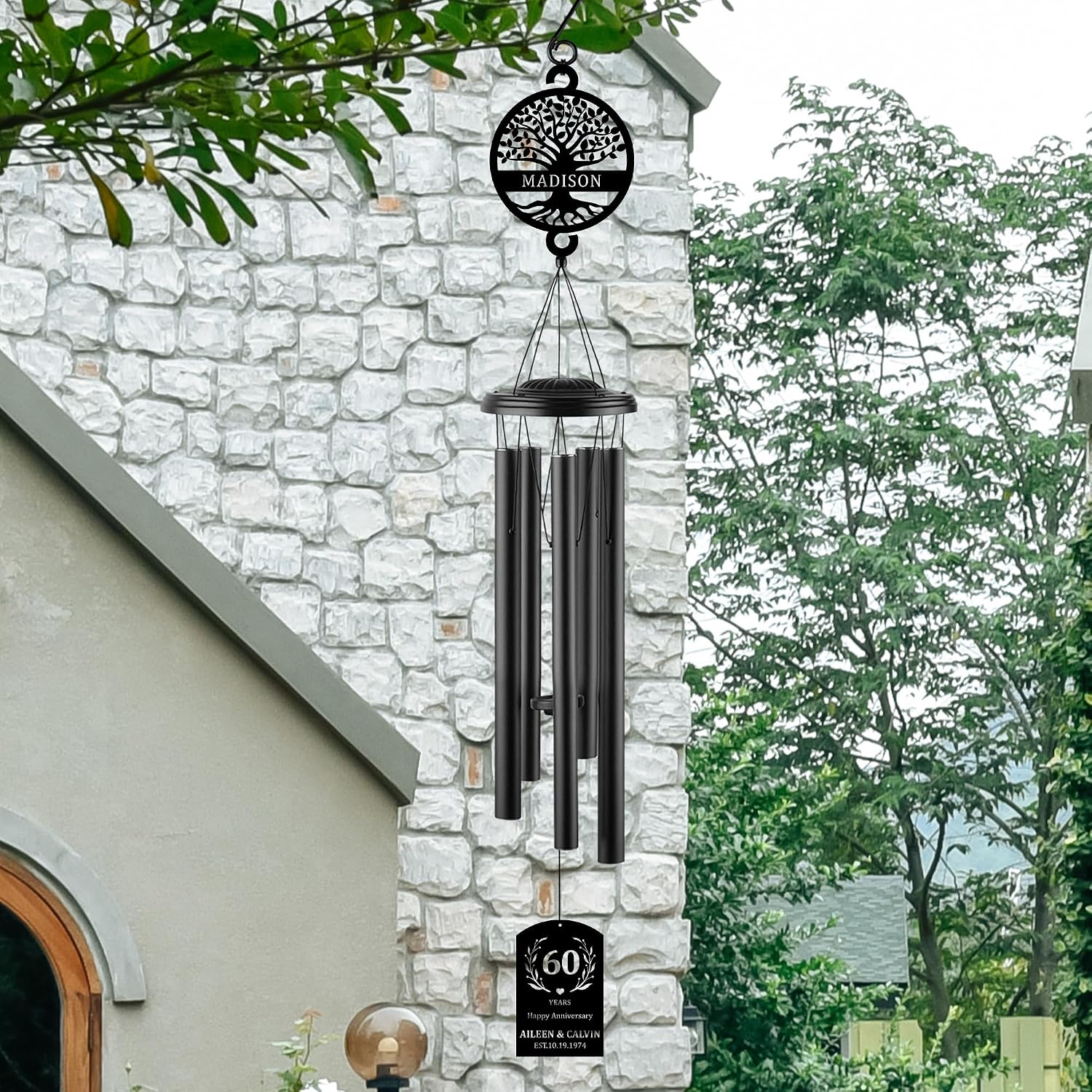 Personalized Happy Anniversary Wind Chime, Custom Metal Name Signs Wind Chimes, Any Years Anniversary Wedding Gifts for Couples, Anniversary Keepsake for Husband Wife