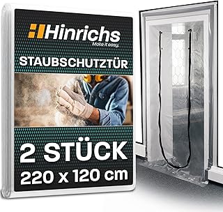 Hinrichs 2x Staubschutztür mit Reißverschluss - 220x120cm - Bautür transparent mit beidseitigem Zipper - Folientür wiederverwendbar - Staubschutzwand ohne Bohren - Staubschutz & Schmutzschleuse