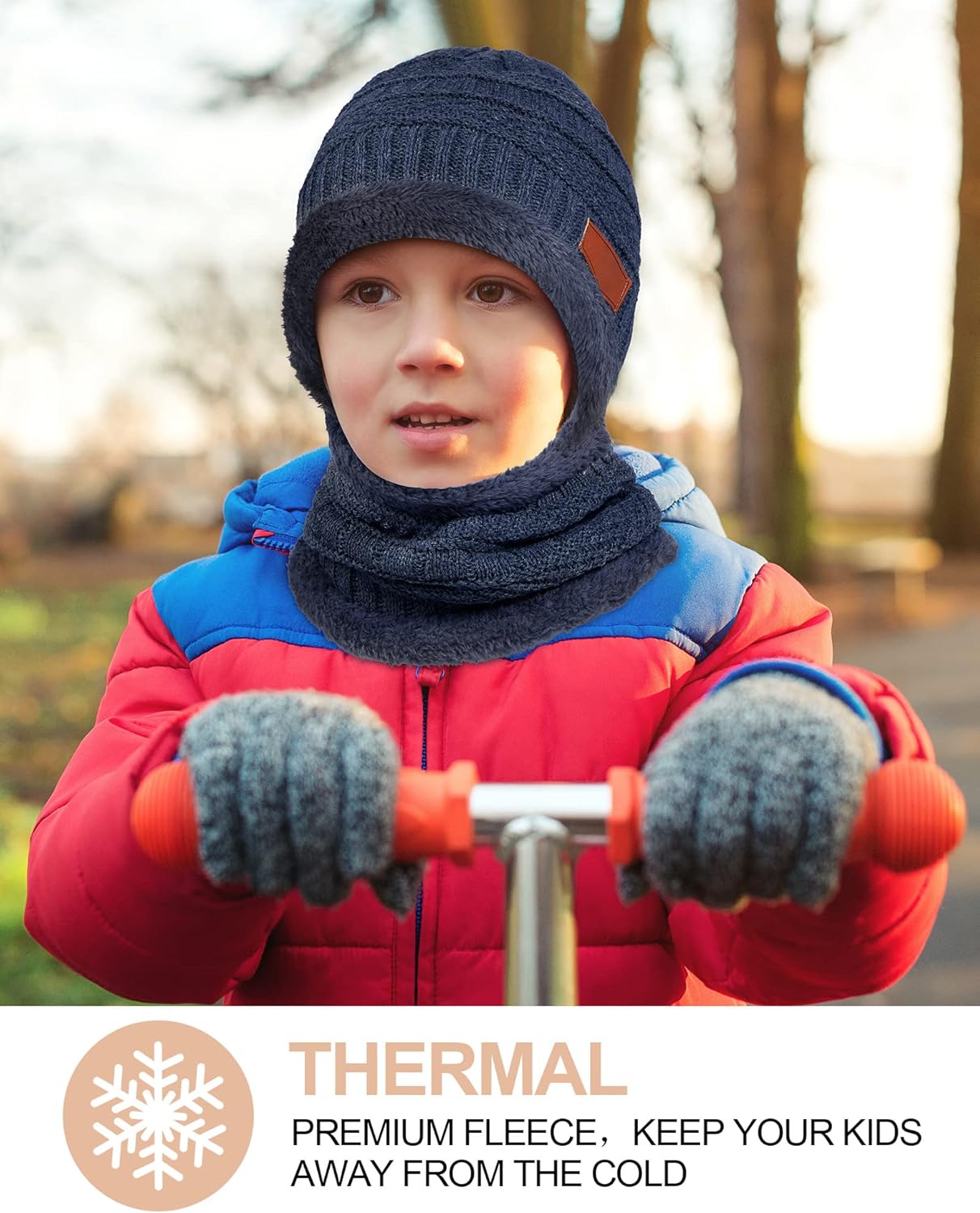 6 Sets Kids Winter Hat Scarf Set Warm Fleece Lining Knit Beanie Cap and Neck Warmer for 5-14 Years Boys Girls - Image 5