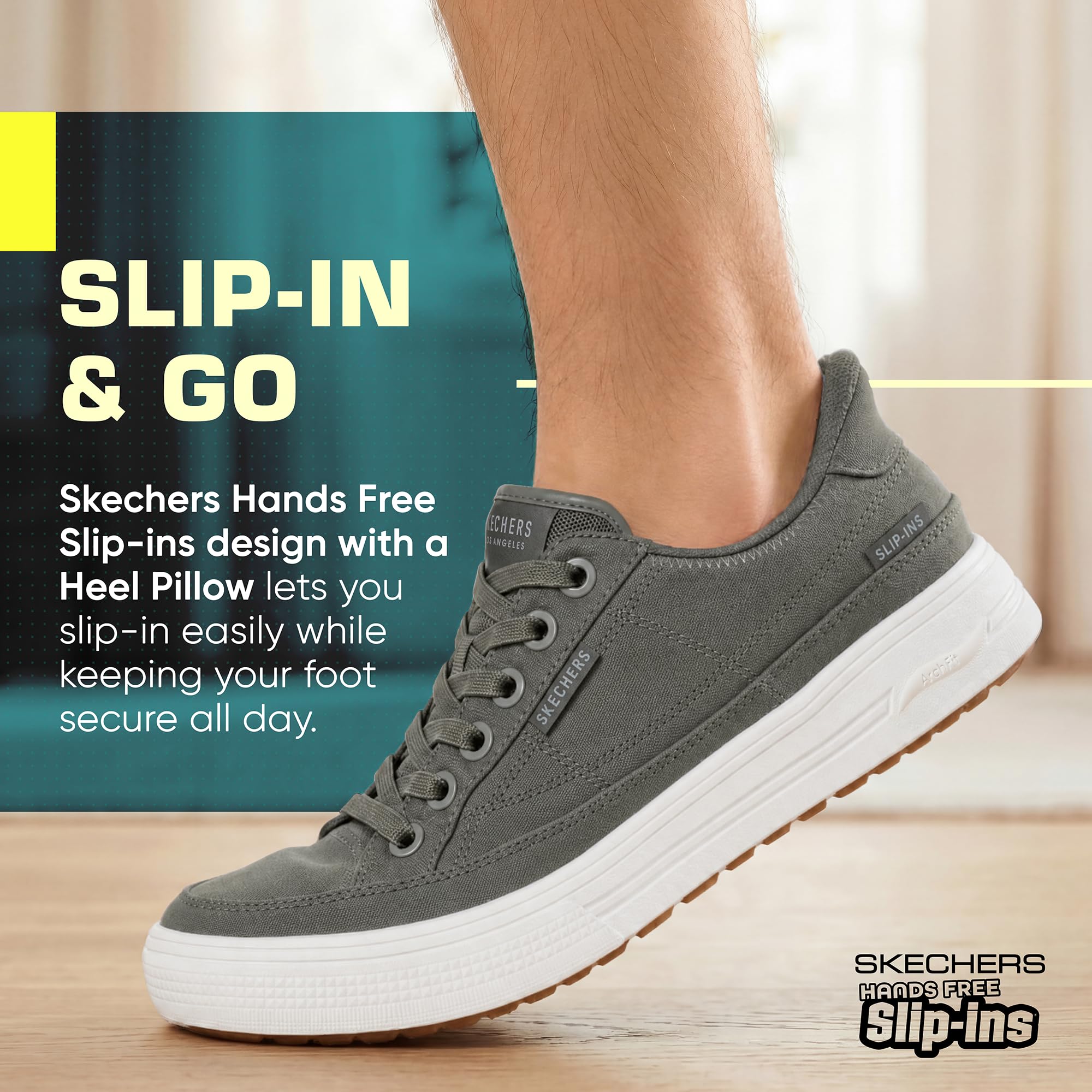 Skechers Hombre Arch Fit Arcade See Ya There Slip-In Entrenador | Zapatos casuales, sin cordones, lavables a máquina, sello de aceptación APMA, plantilla extraíble, sin cordones, veganos